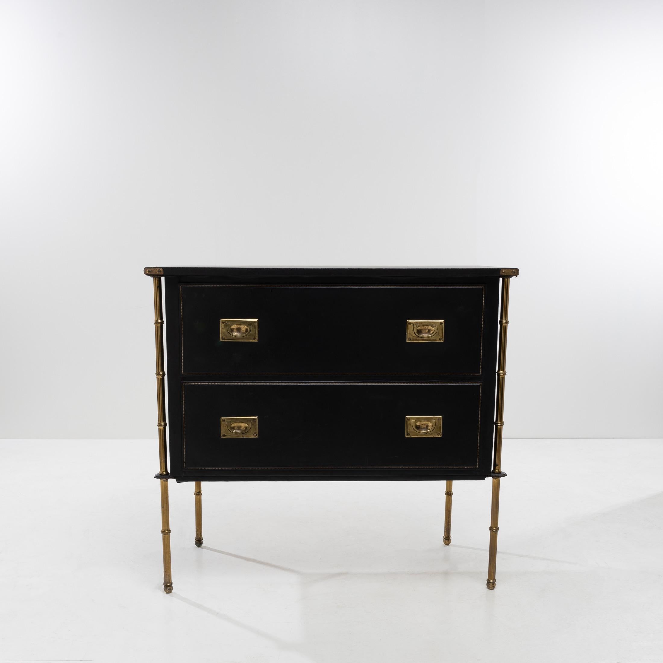 Mid-Century Modern Chest of Drawers with Two Drawers by Jacques Adnet, France For Sale