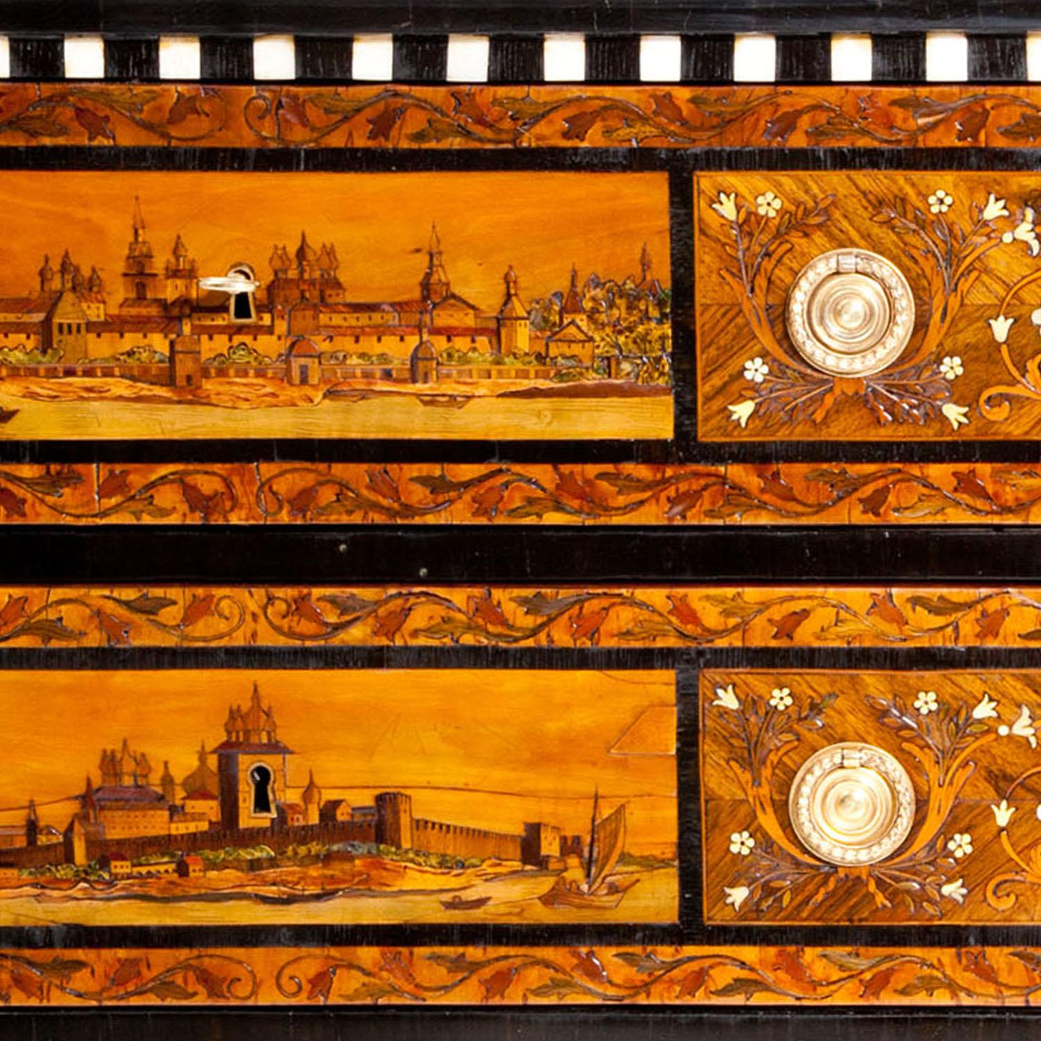 Russian Chest of Drawers with Views of Moscow, Russia, Second Half of the 18th Century
