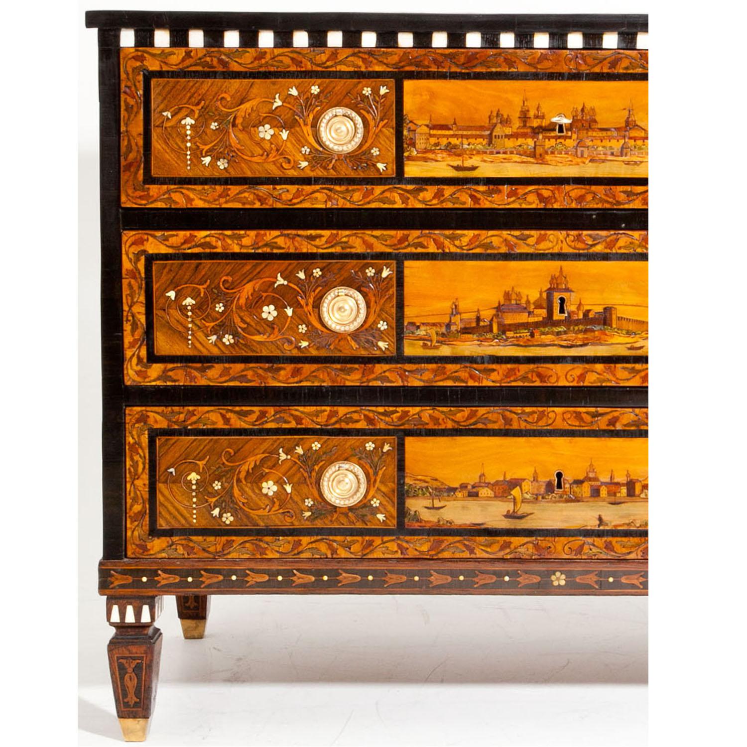 Marquetry Chest of Drawers with Views of Moscow, Russia, Second Half of the 18th Century
