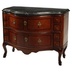 Chest of Drawers with Wood Inlay and Black Marble Top, 18th Century Swiss