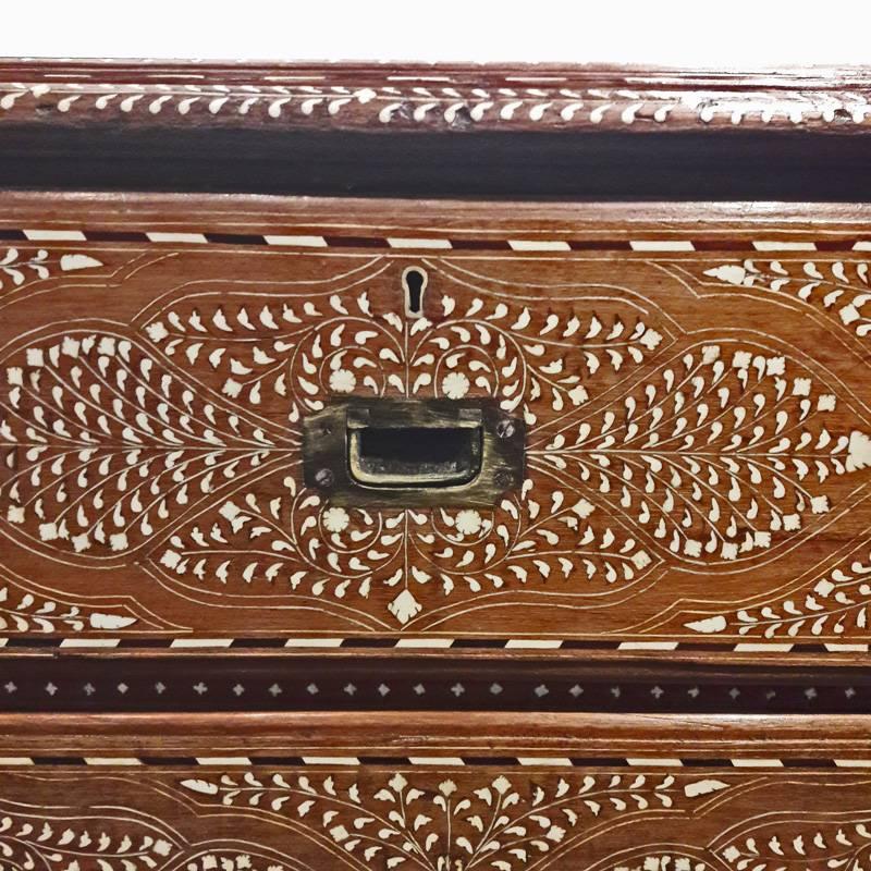 Late 20th Century Chest of Drawers, Bone-Inlaid with Marble Top from India, 20th Century