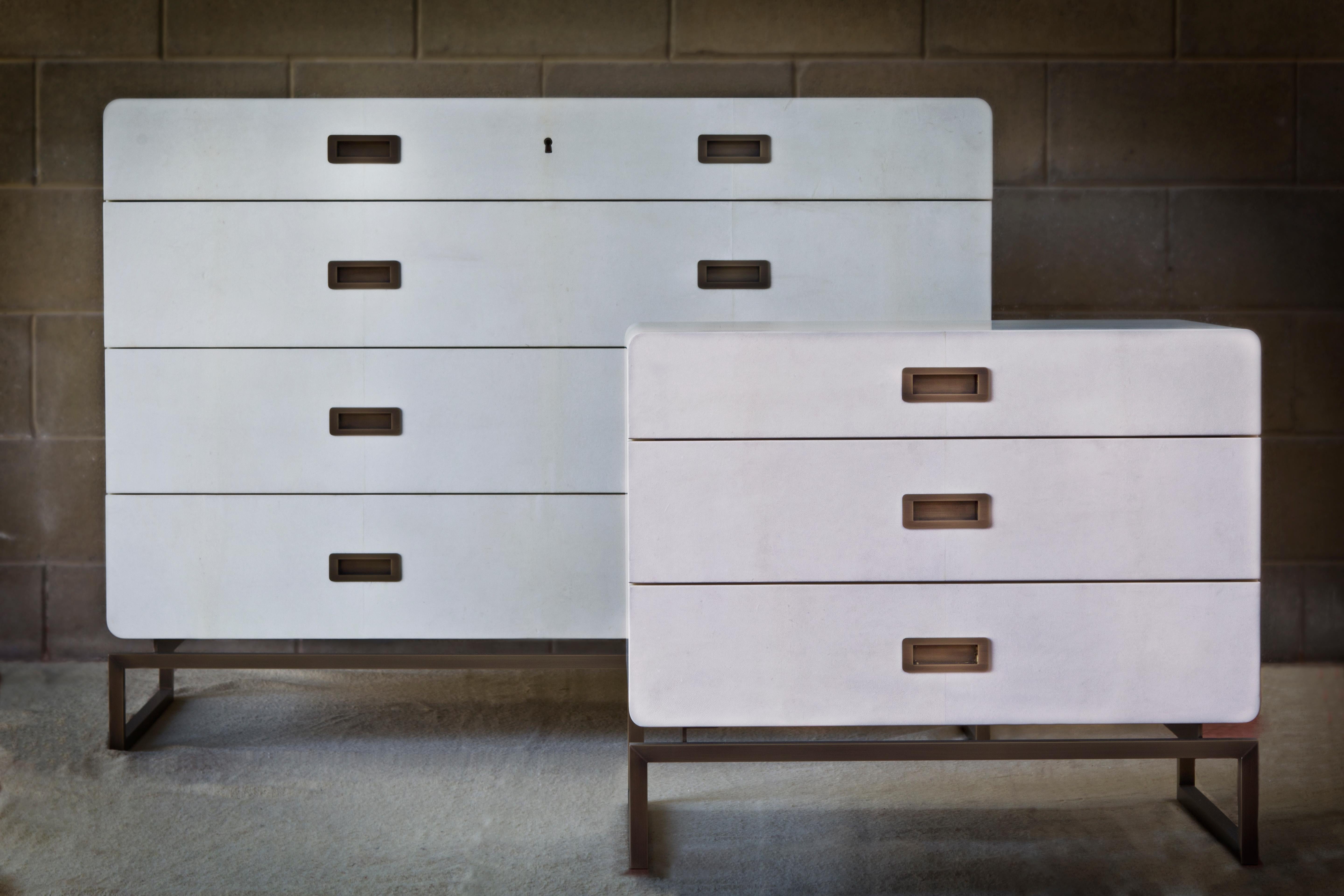 Modern Chest of Drewers Finished in White Parchment Leather For Sale