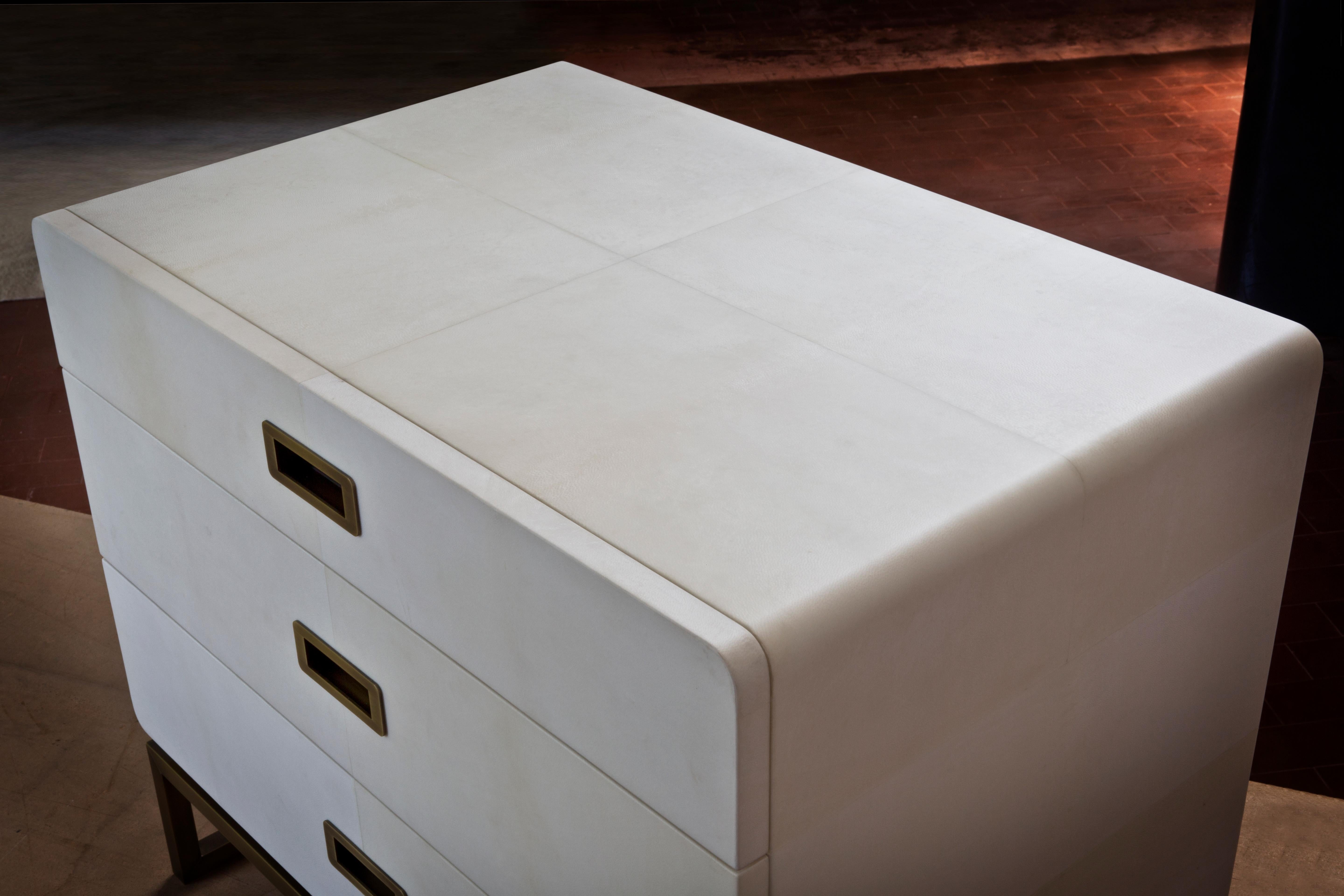 Italian Chest of Drewers Finished in White Parchment Leather For Sale