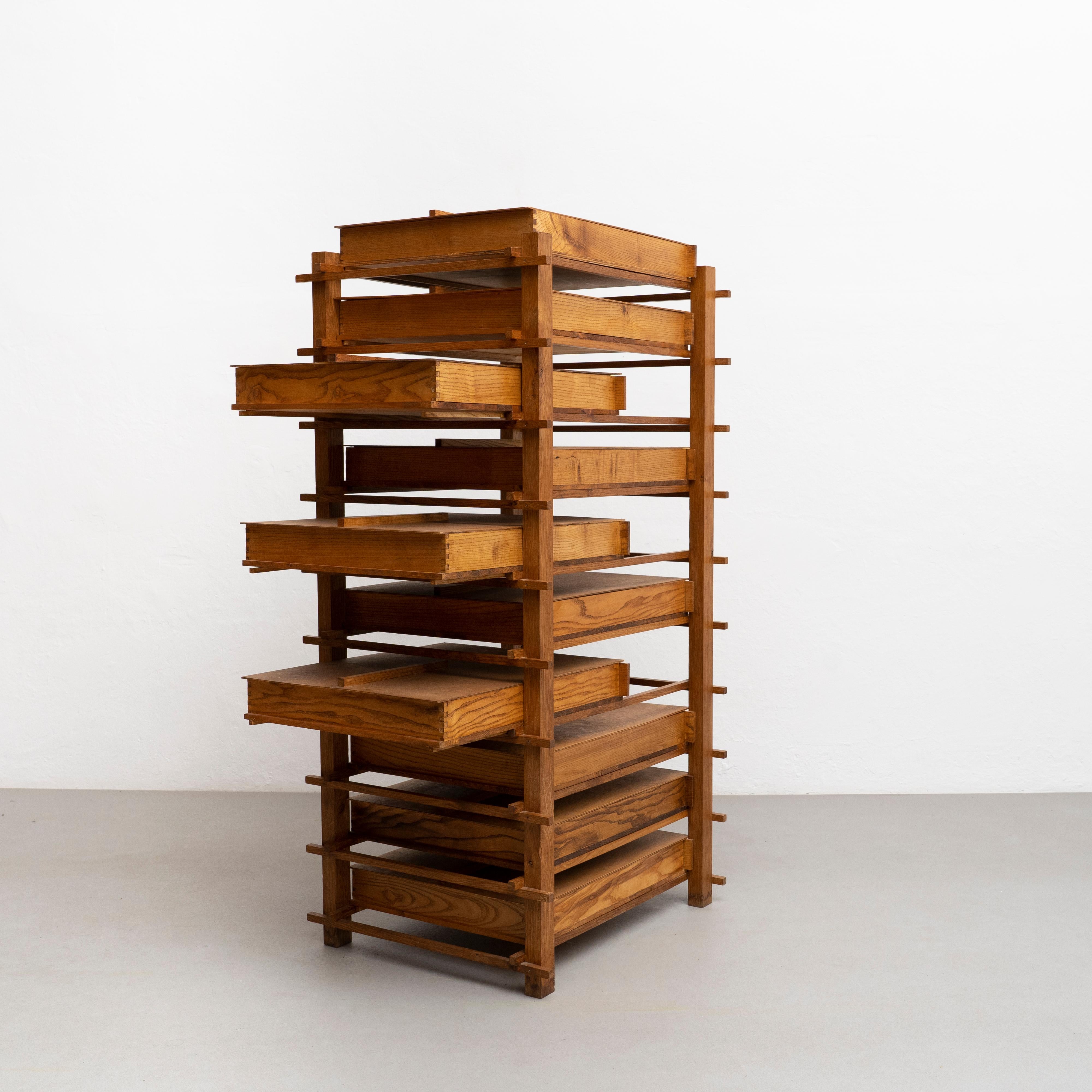 Dutch Chest of Mid-Century Modern Wood Drawers After Gerrit Rietveld, circa 1970 For Sale