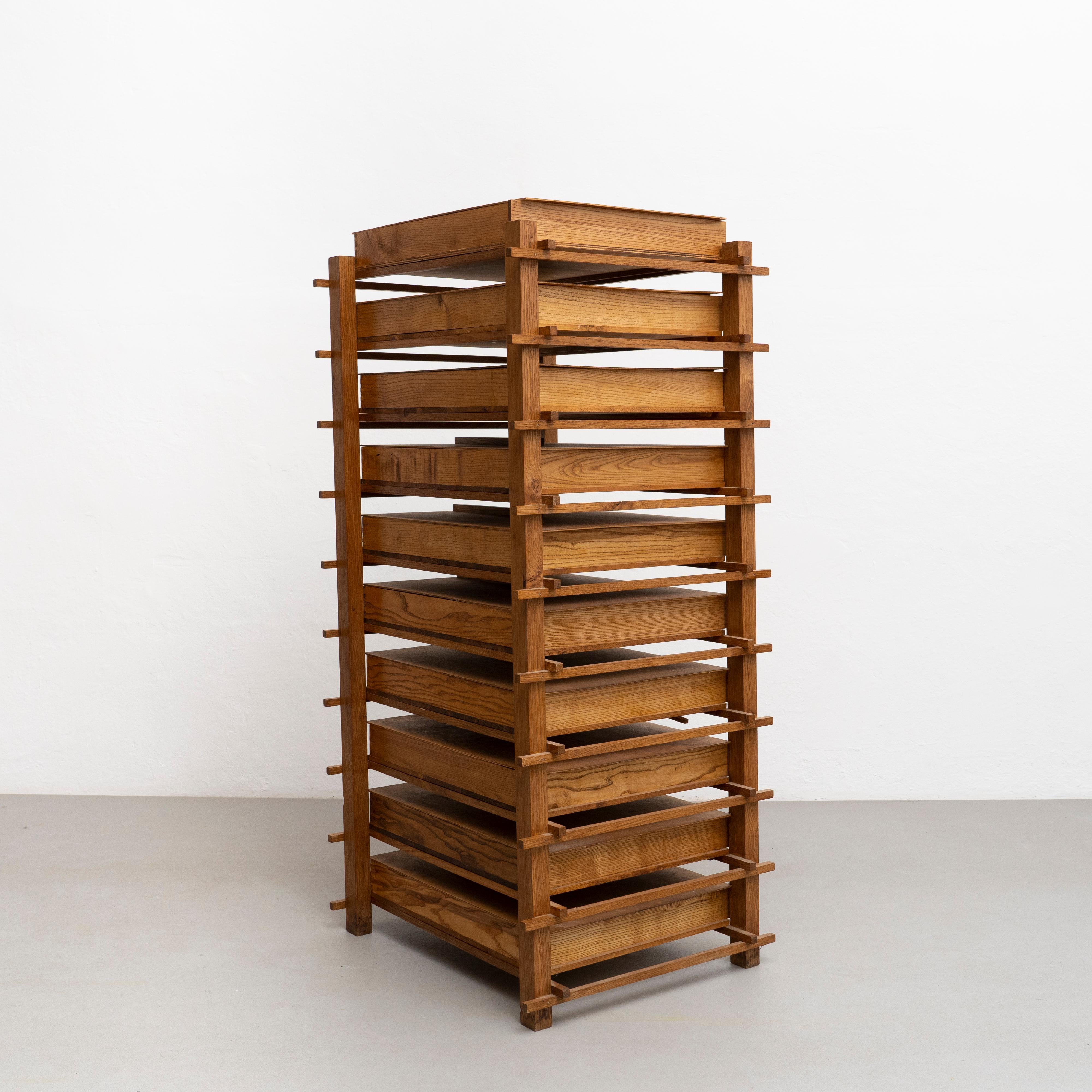 Late 20th Century Chest of Mid-Century Modern Wood Drawers After Gerrit Rietveld, circa 1970 For Sale