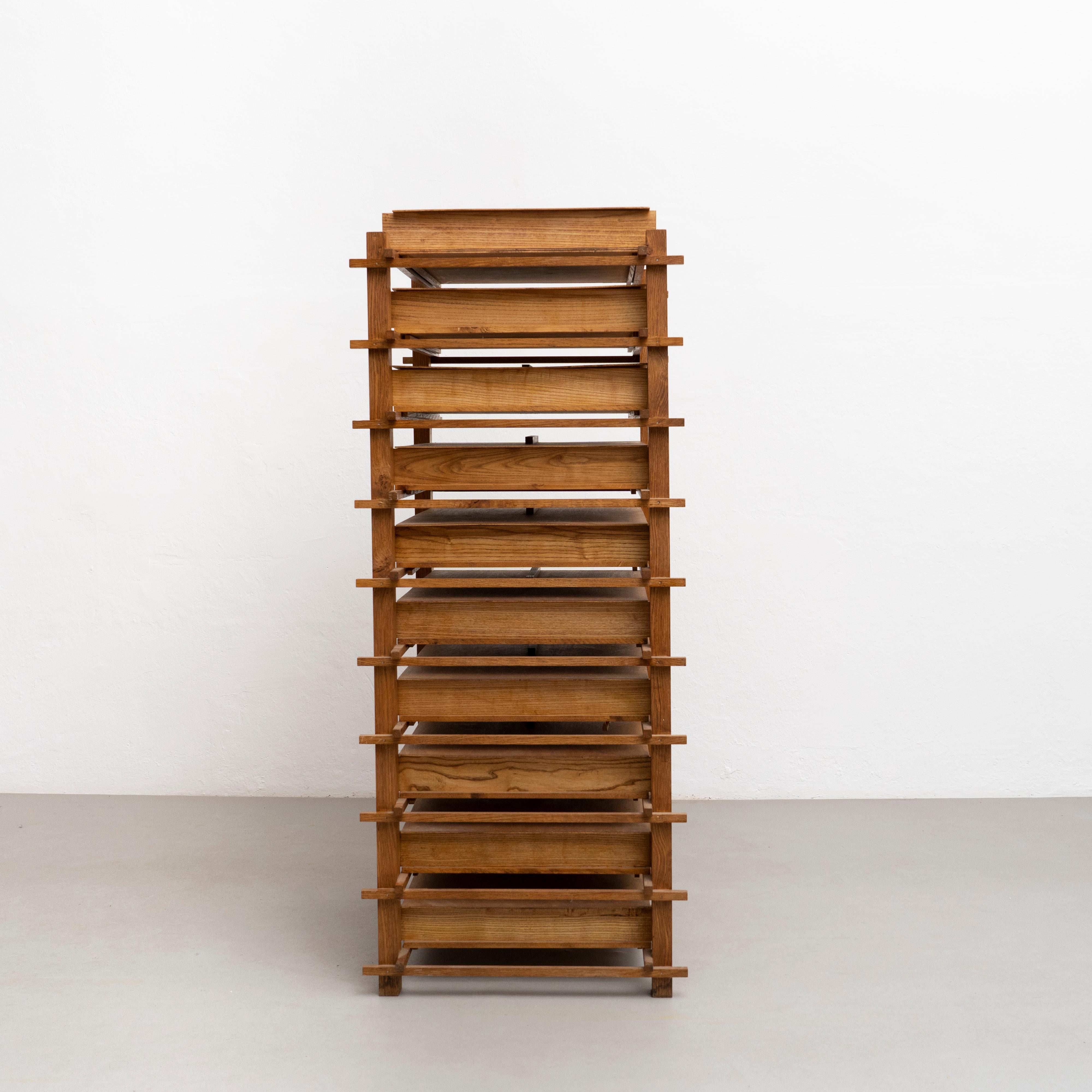 Chest of Mid-Century Modern Wood Drawers After Gerrit Rietveld, circa 1970 For Sale 1