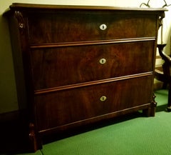 Chest of Three Drawers Burl Bookmatched Walnut Handpolished, France, 1850
