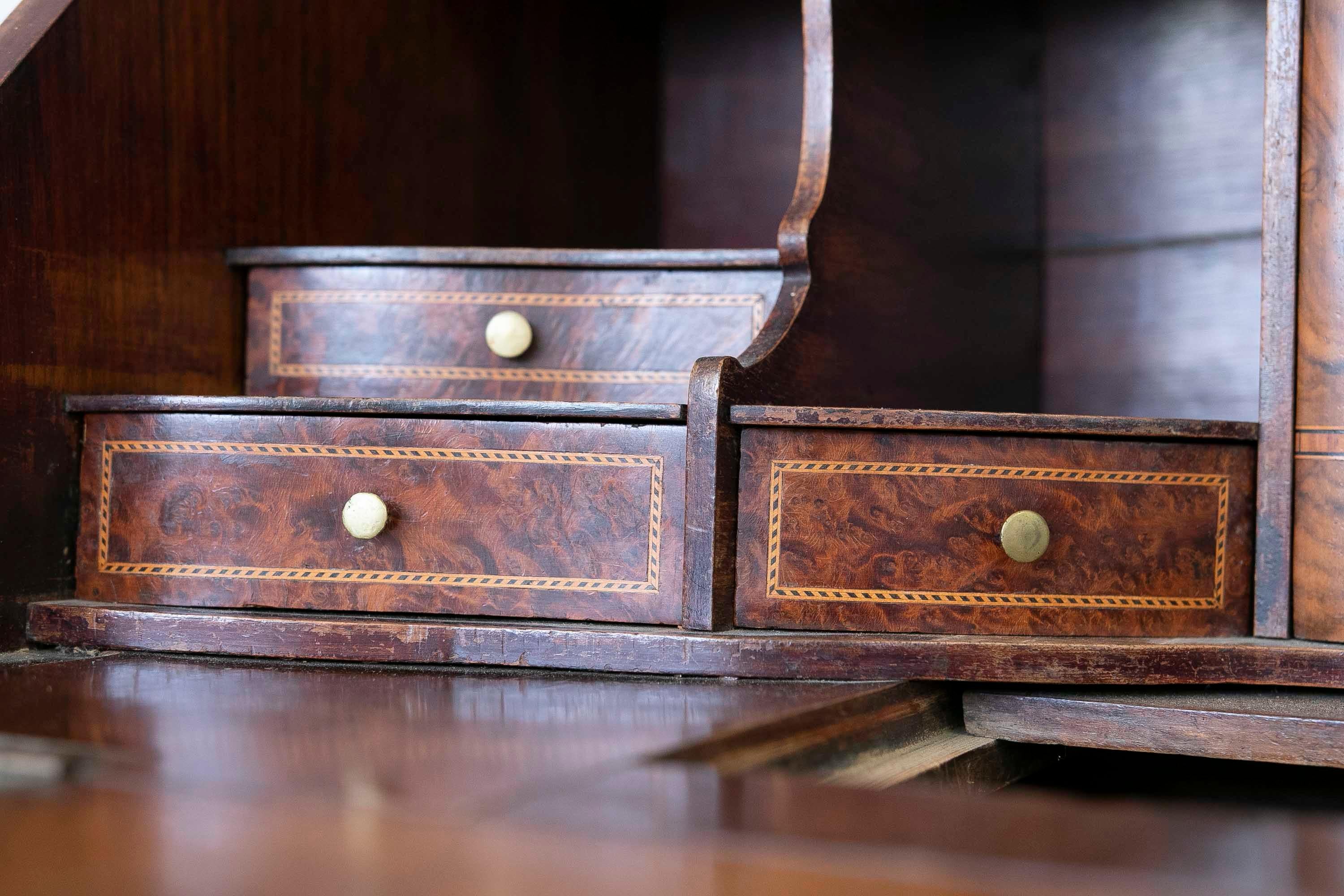 19th Century Chest of Three Drawers with Desk, Claw Feet and Bronze Handles For Sale