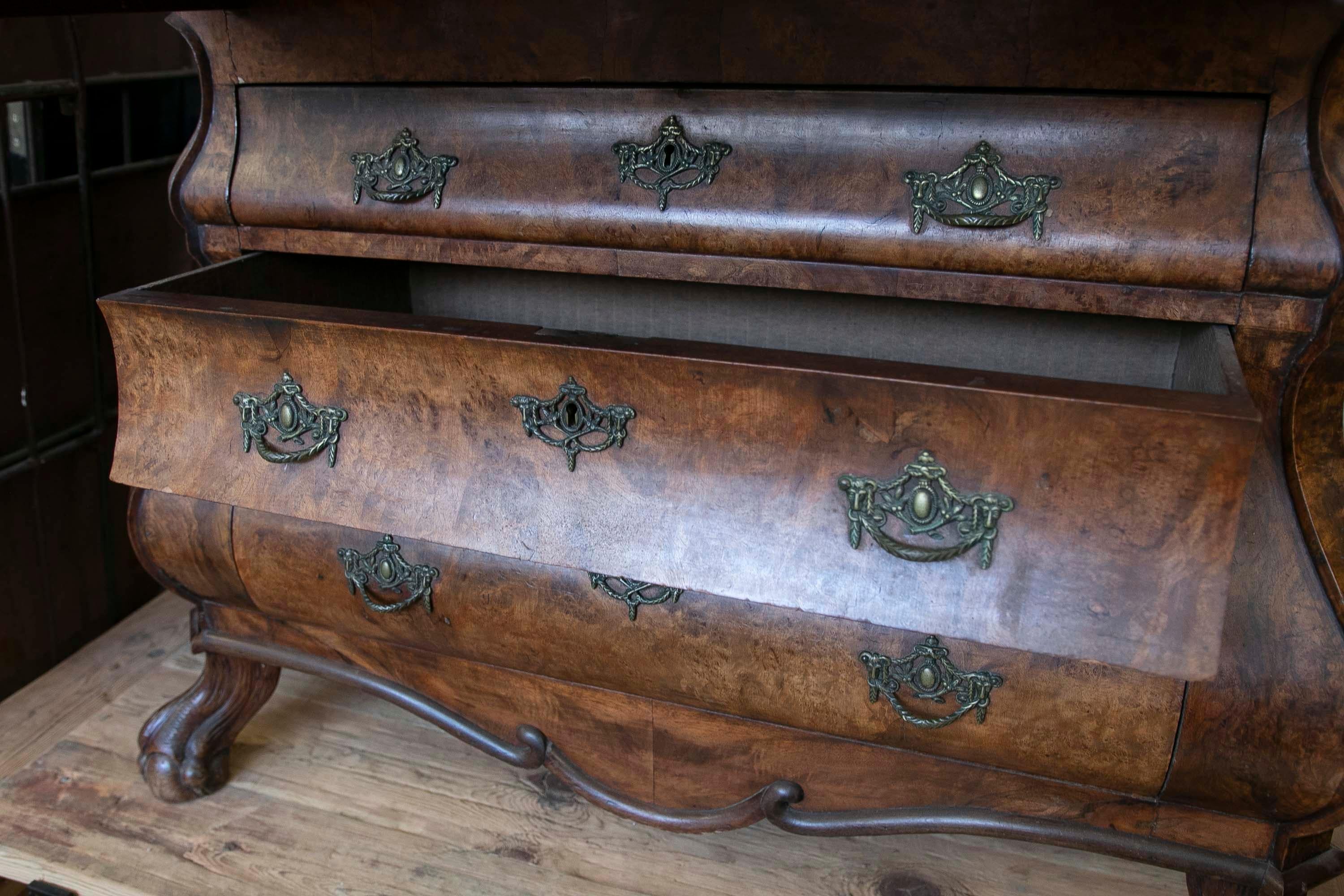 Chest of Three Drawers with Desk, Claw Feet and Bronze Handles For Sale 5