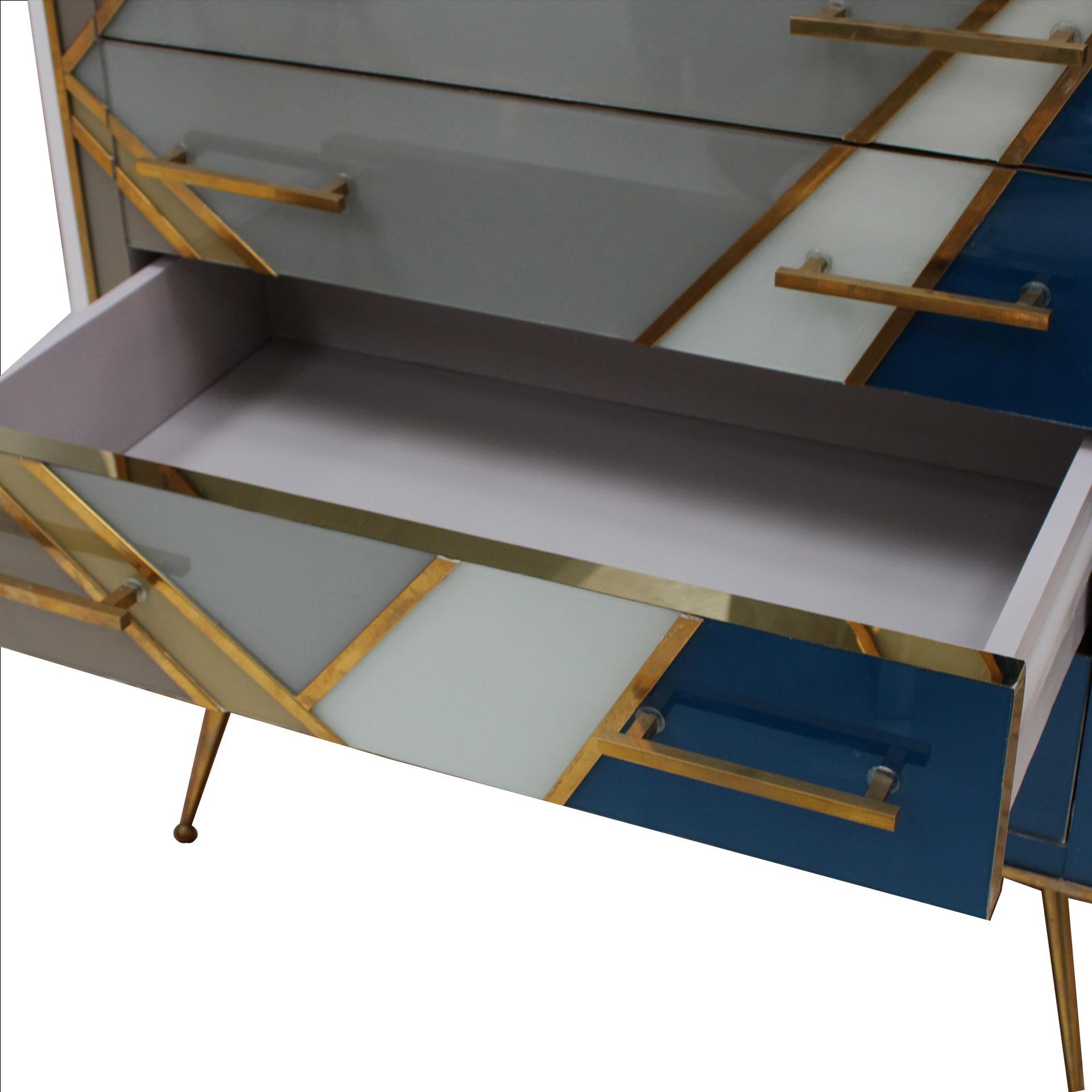 Cassapanca in Wood con vetro colorato, Italia, 1957 in vendita 3
