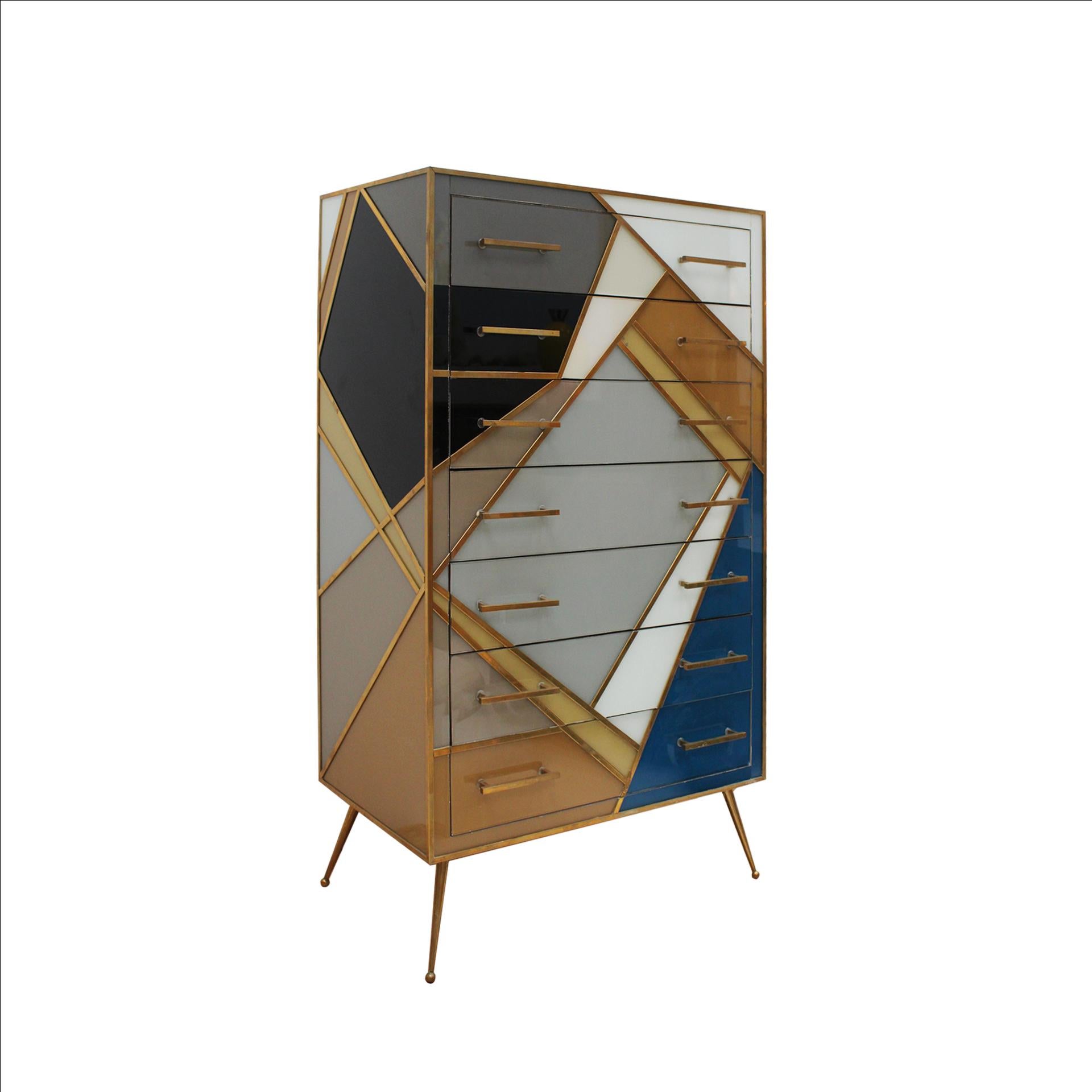 Moderno Cassapanca in Wood con vetro colorato, Italia, 1957 in vendita