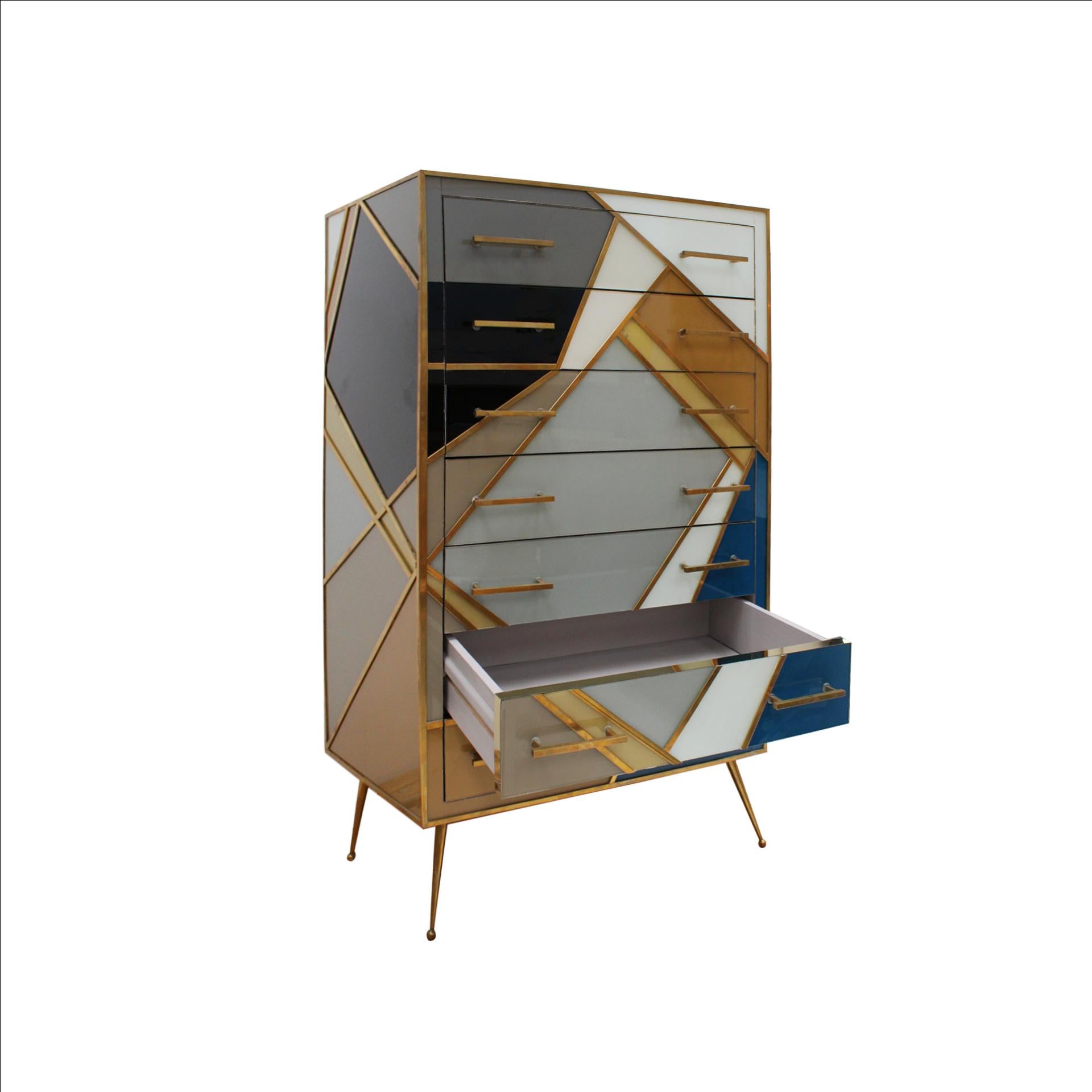 Italiano Cassapanca in Wood con vetro colorato, Italia, 1957 in vendita