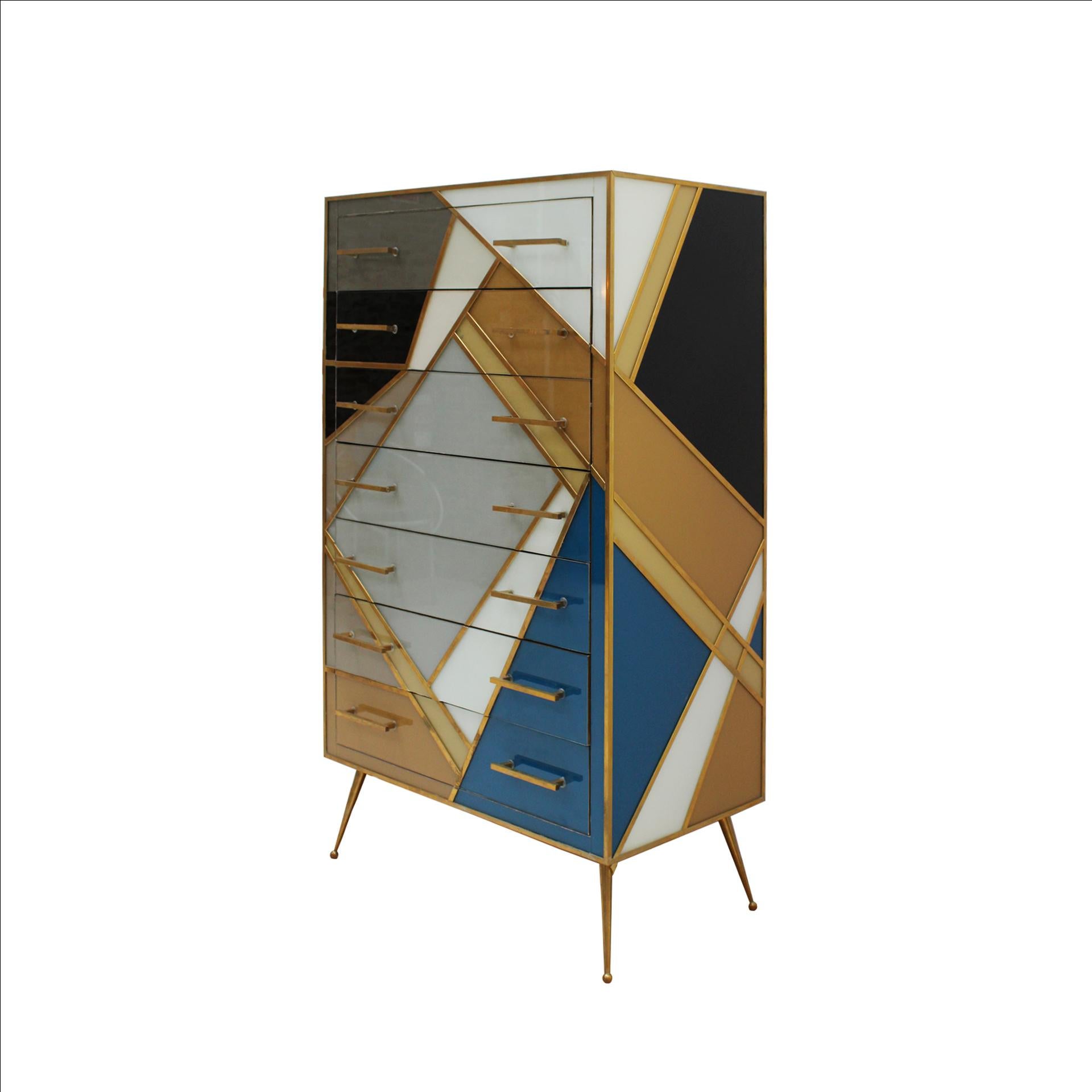 Cassapanca in Wood con vetro colorato, Italia, 1957 In condizioni buone in vendita a Madrid, ES