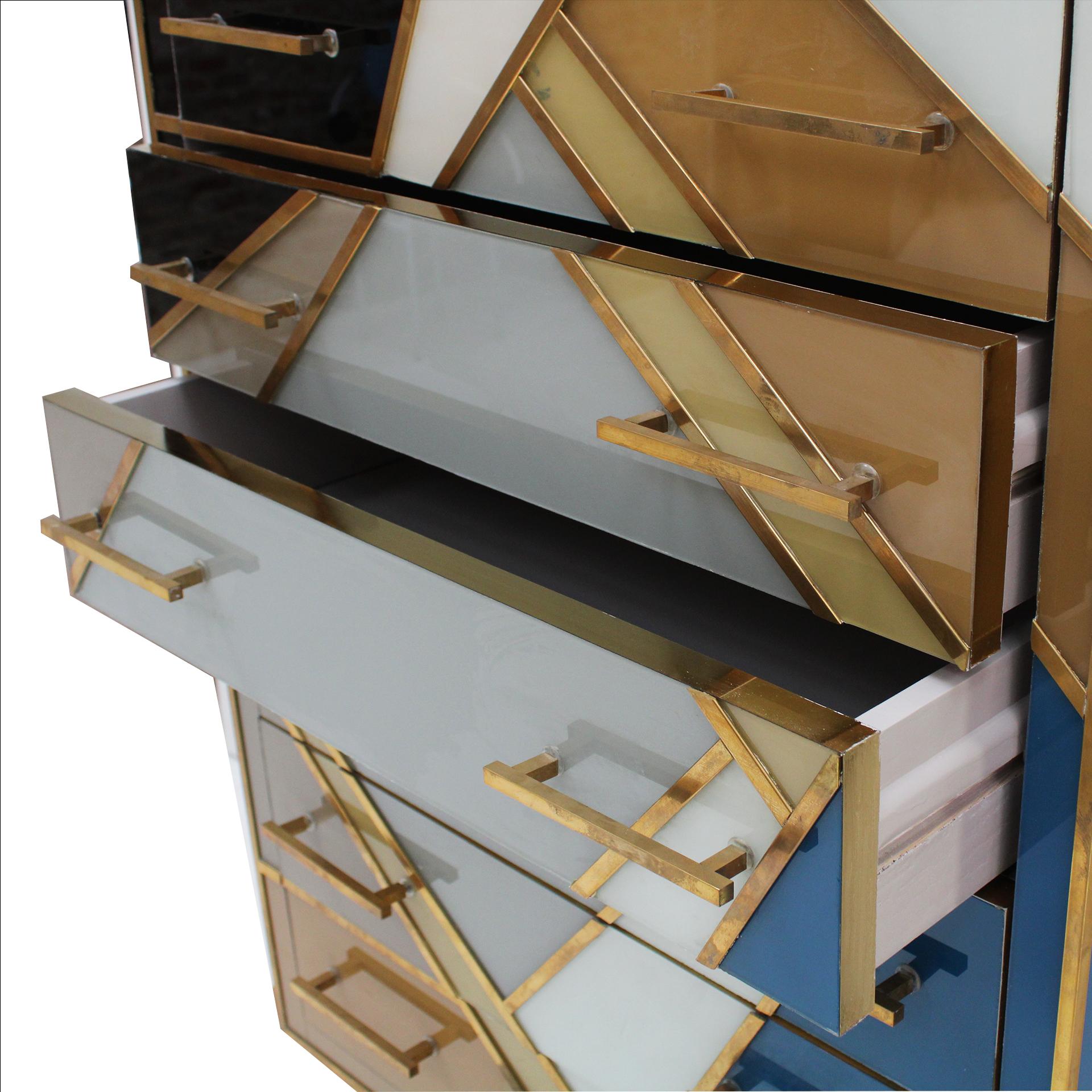 Ottone Cassapanca in Wood con vetro colorato, Italia, 1957 in vendita