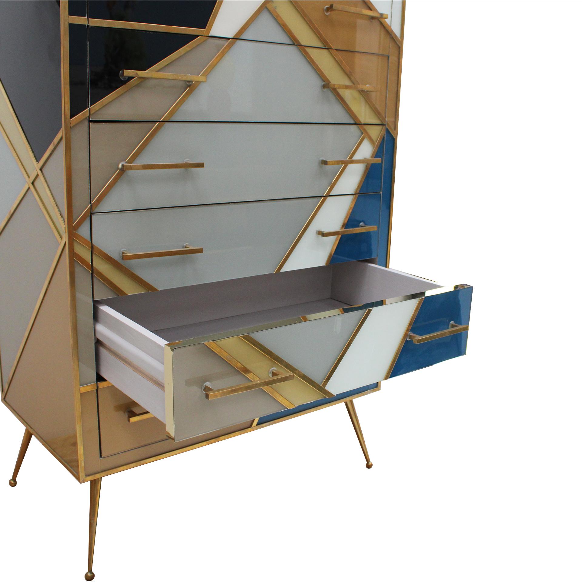 Cassapanca in Wood con vetro colorato, Italia, 1957 in vendita 1