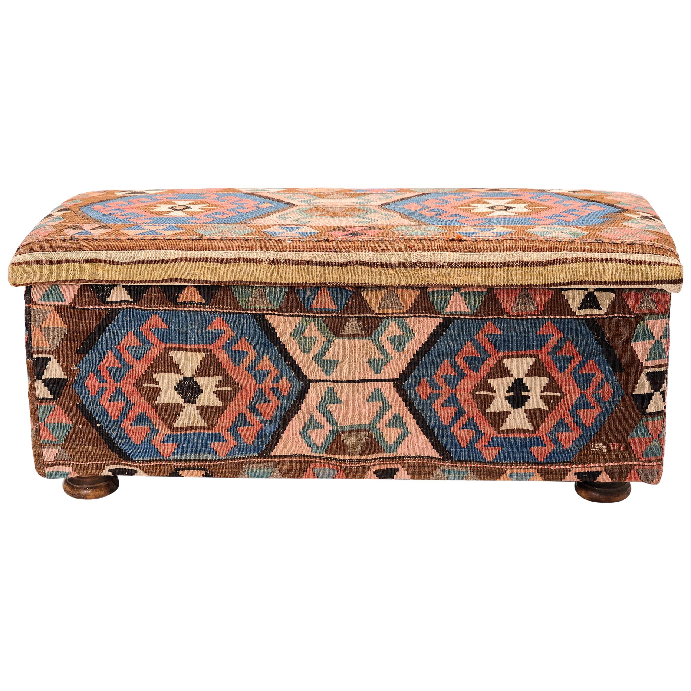Chest or Trunk Upholstered with Old Shahsavan "Mafrash" For Sale