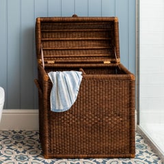 Handwoven Rattan Laundry Basket, Colonial Revival, UK Design, New