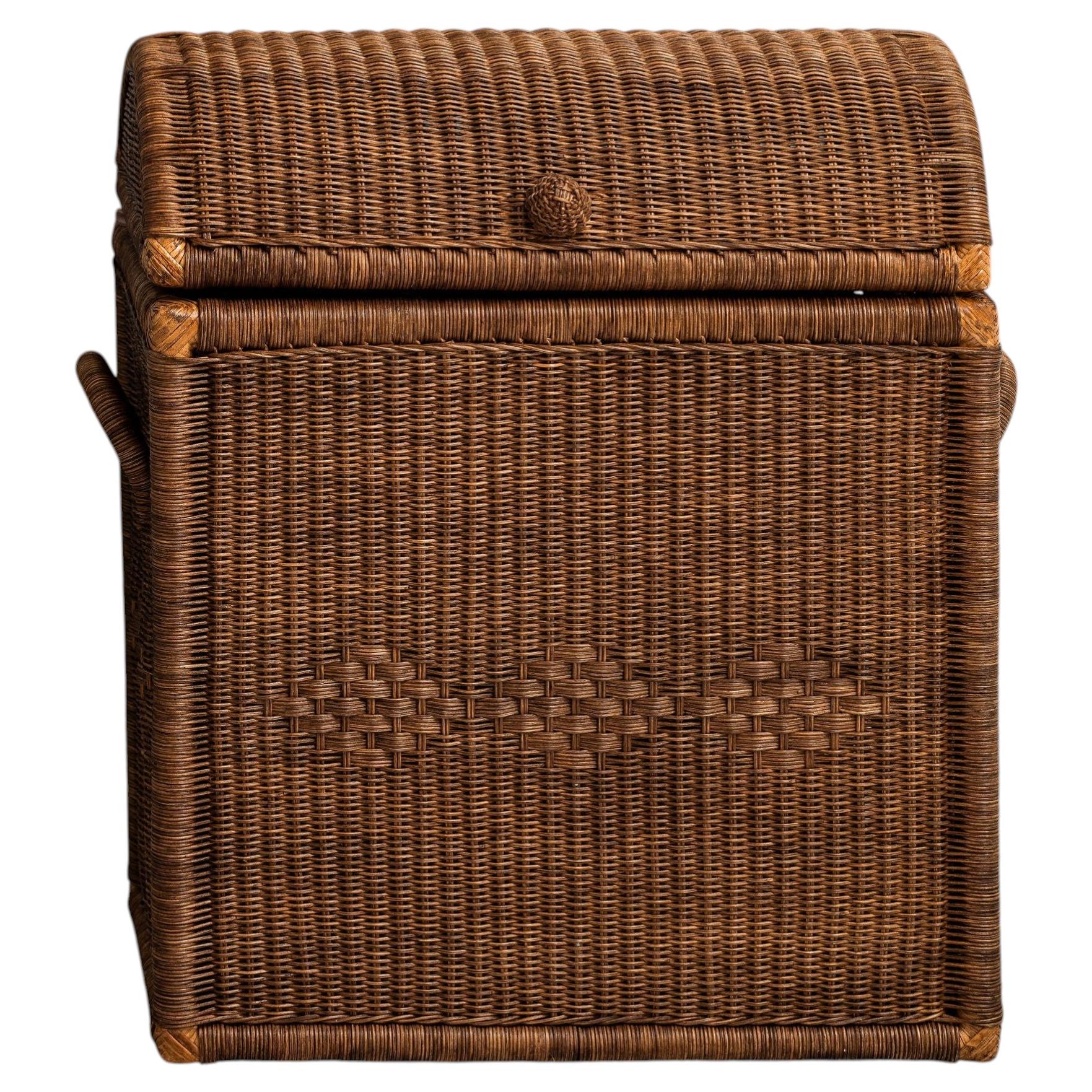 Handwoven Rattan Laundry Basket, Colonial Revival, UK Design, New For Sale