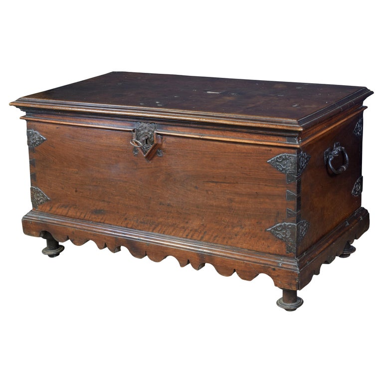 Chest, Walnut, Textile, Wrought Iron, 17th Century For Sale