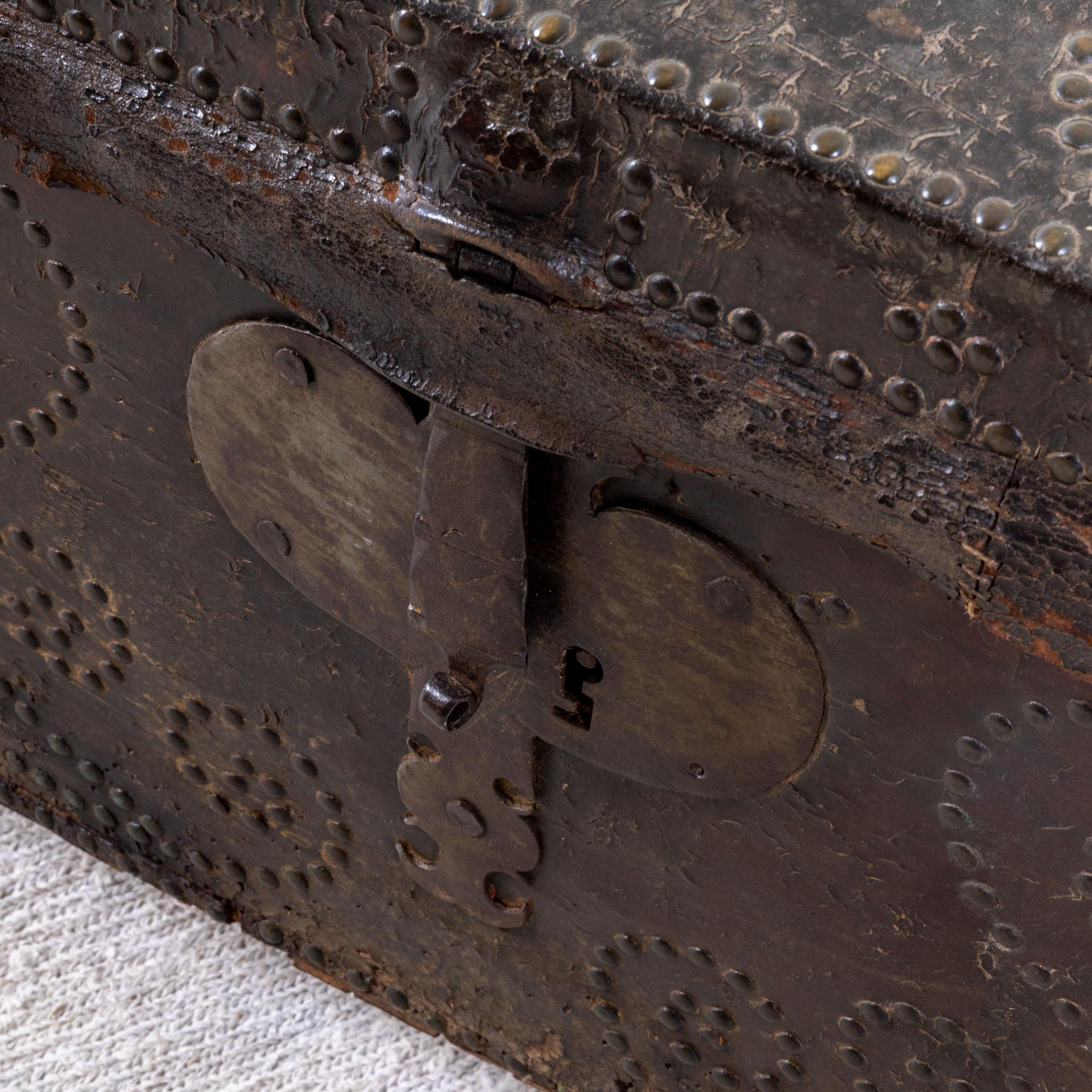 Chest with Leather Cover, Probably Italy 18th Century For Sale 2