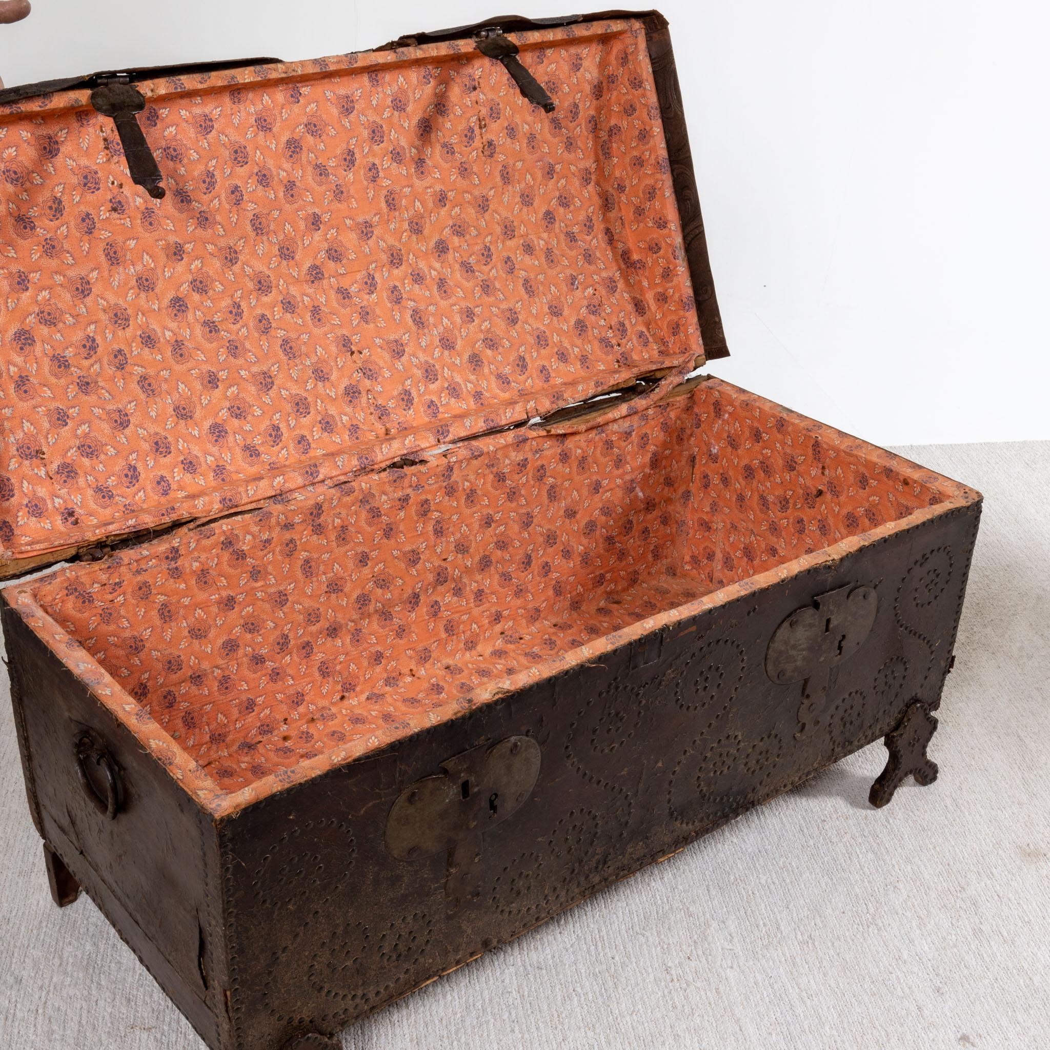 Chest with Leather Cover, Probably Italy 18th Century For Sale 4
