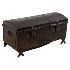 Antique Chest with Leather Cover, Probably Italy 18th Century