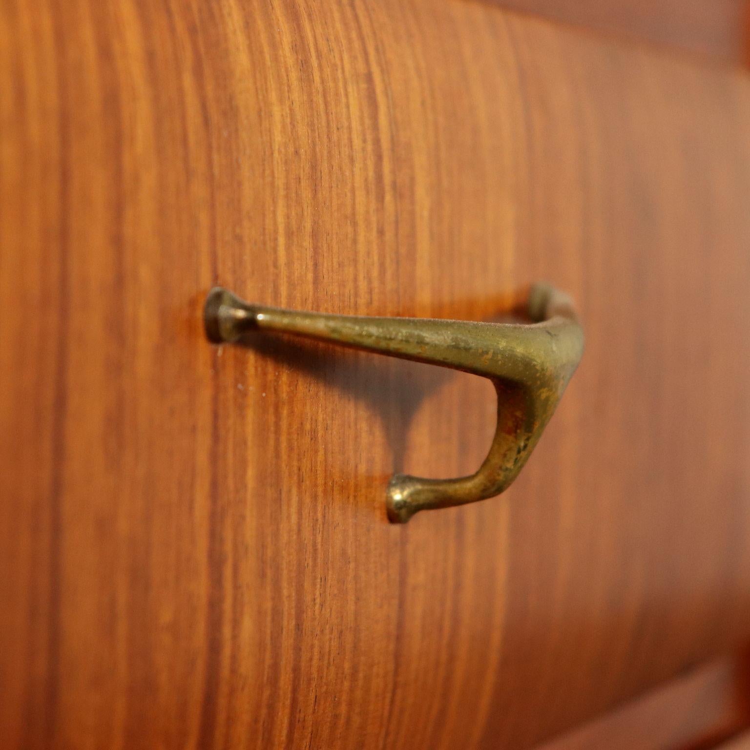 Chest with Mirror Teak Veneer Brass Vintage Italy 1950s 6