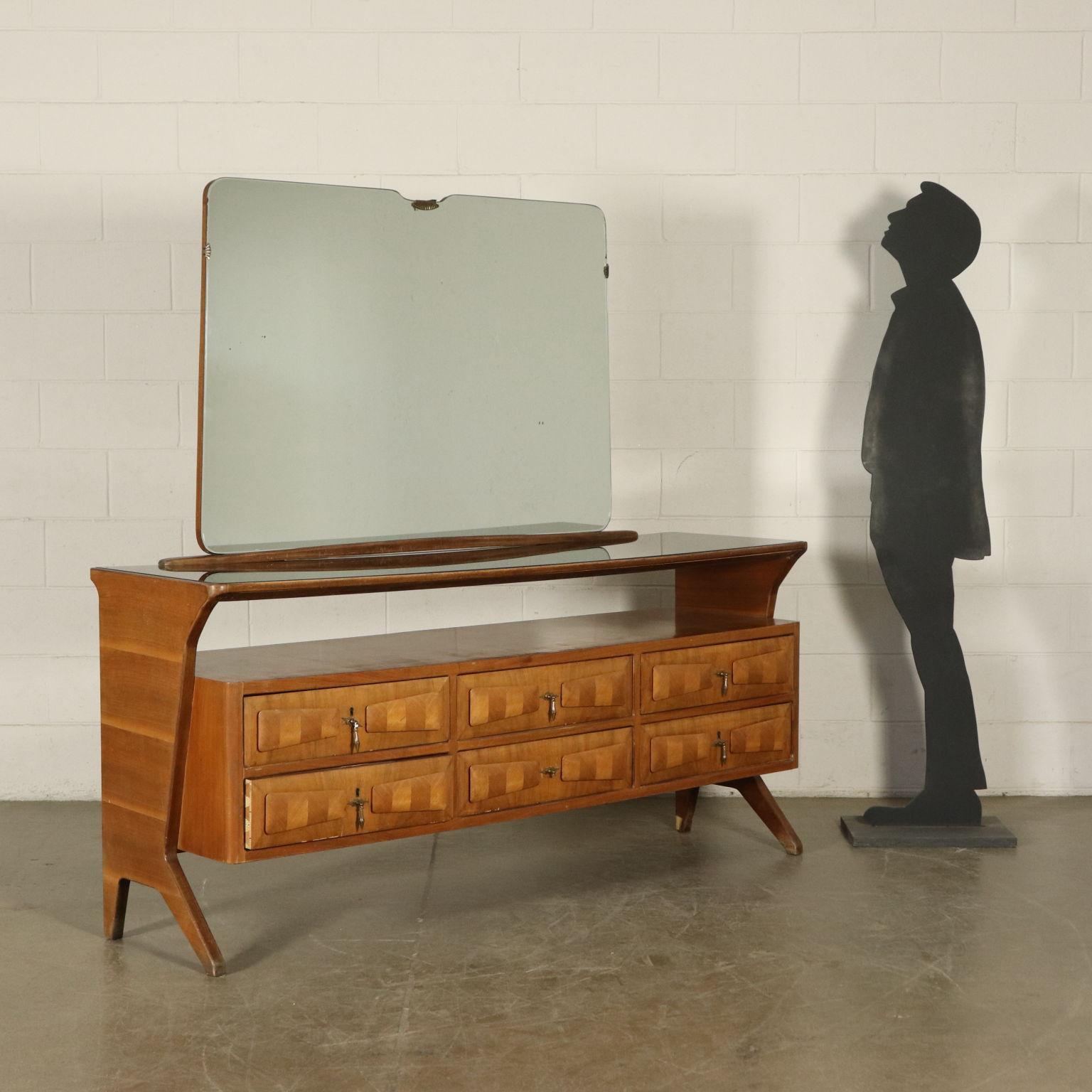 Chest with mirror, walnut veneer, glass. Manufactured in Italy, 1950s.