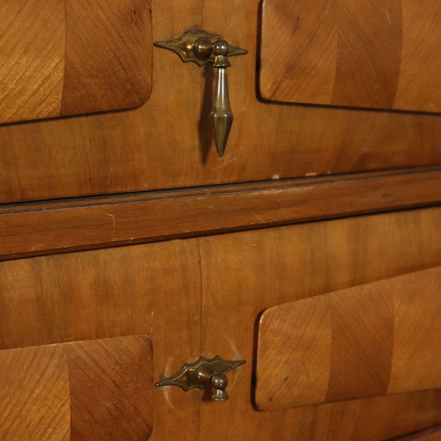 Glass Chest with Mirror Walnut Veneer Vintage, Italy, 1950s