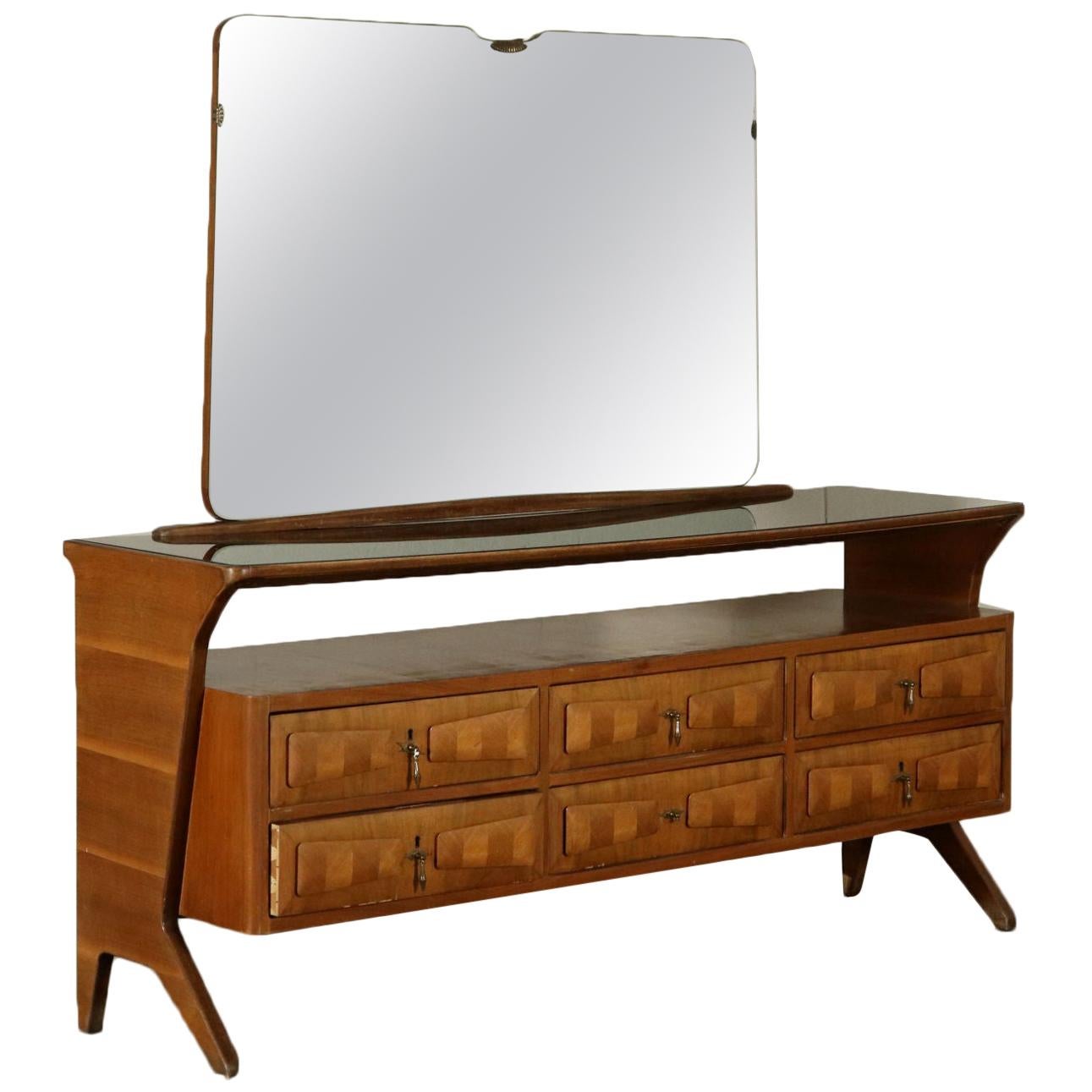 Chest with Mirror Walnut Veneer Vintage, Italy, 1950s