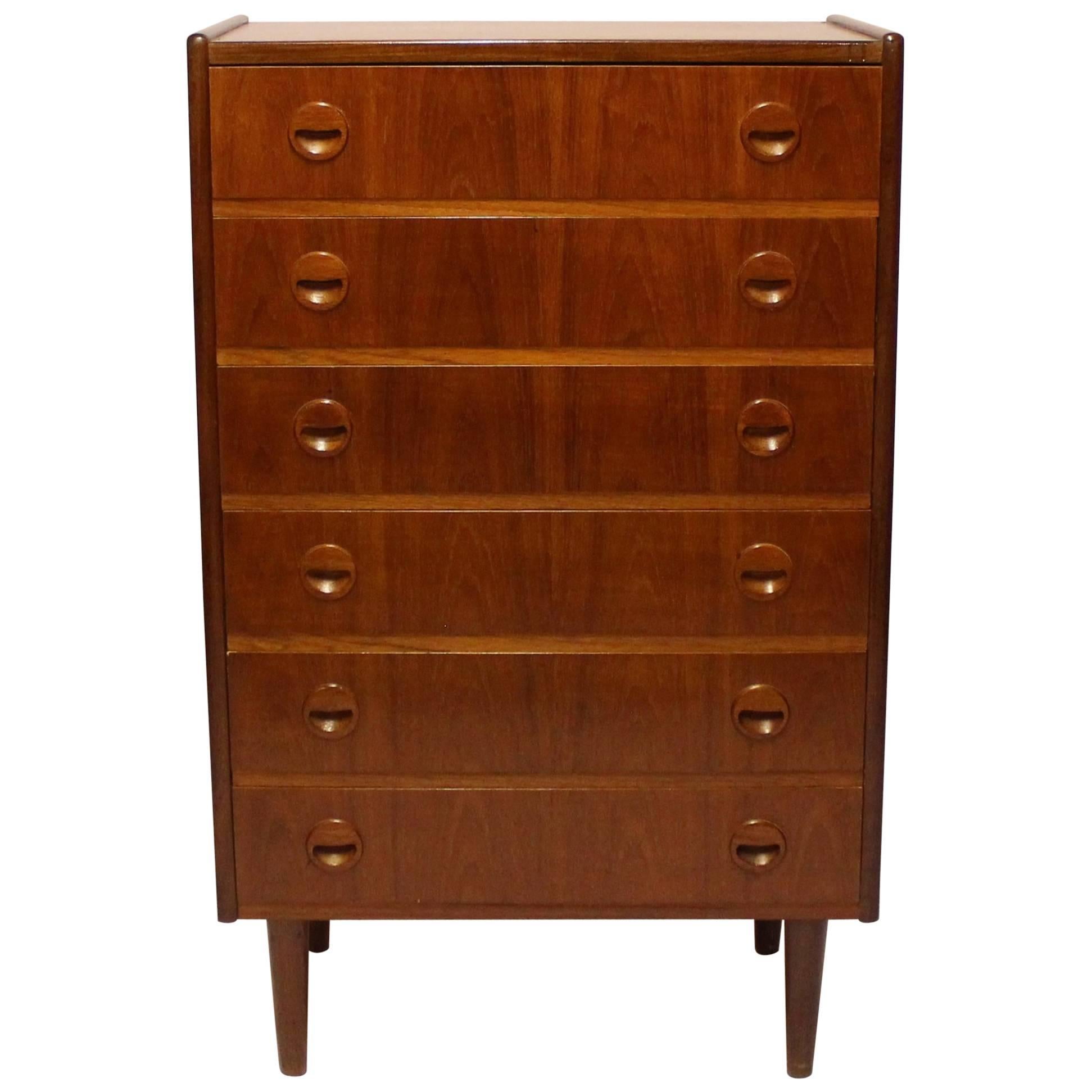 Chest with Six Drawers in Teak Designed by Kai Kristiansen, 1960s