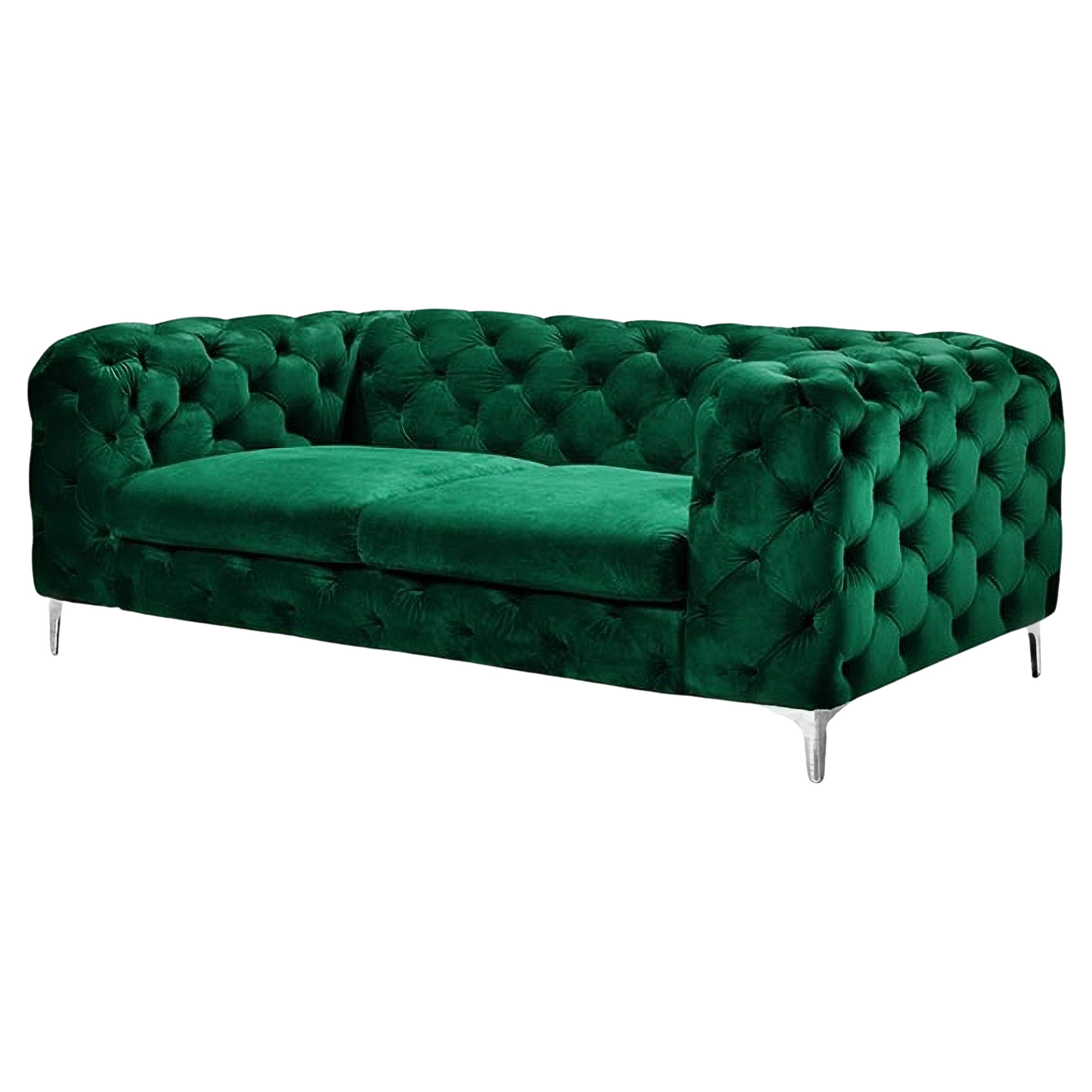 Chester 2 Seater Sofa, Green Velvet New For Sale
