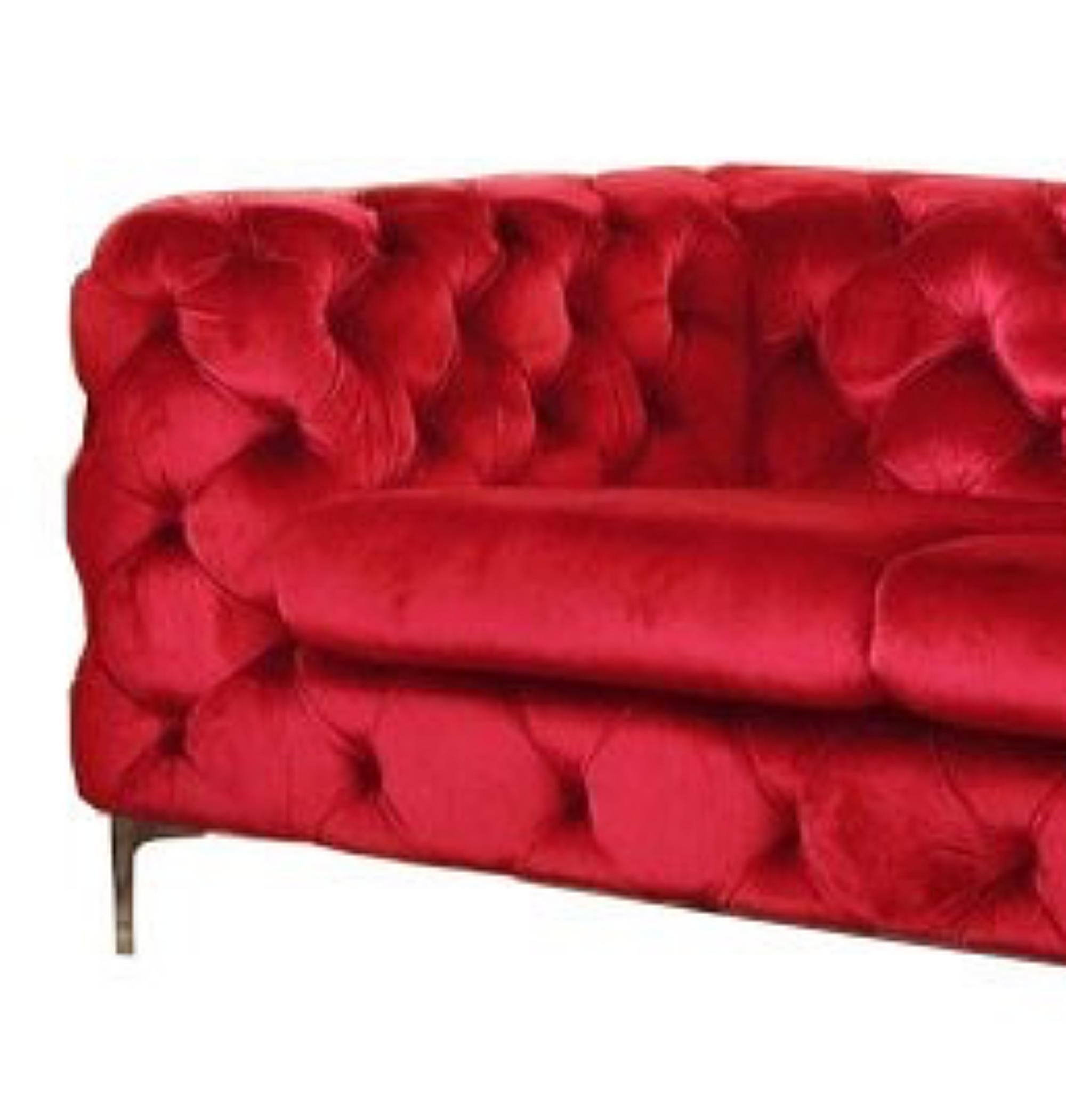 Modern Chester 2 Seater Sofa, Red Wine Velvet New For Sale