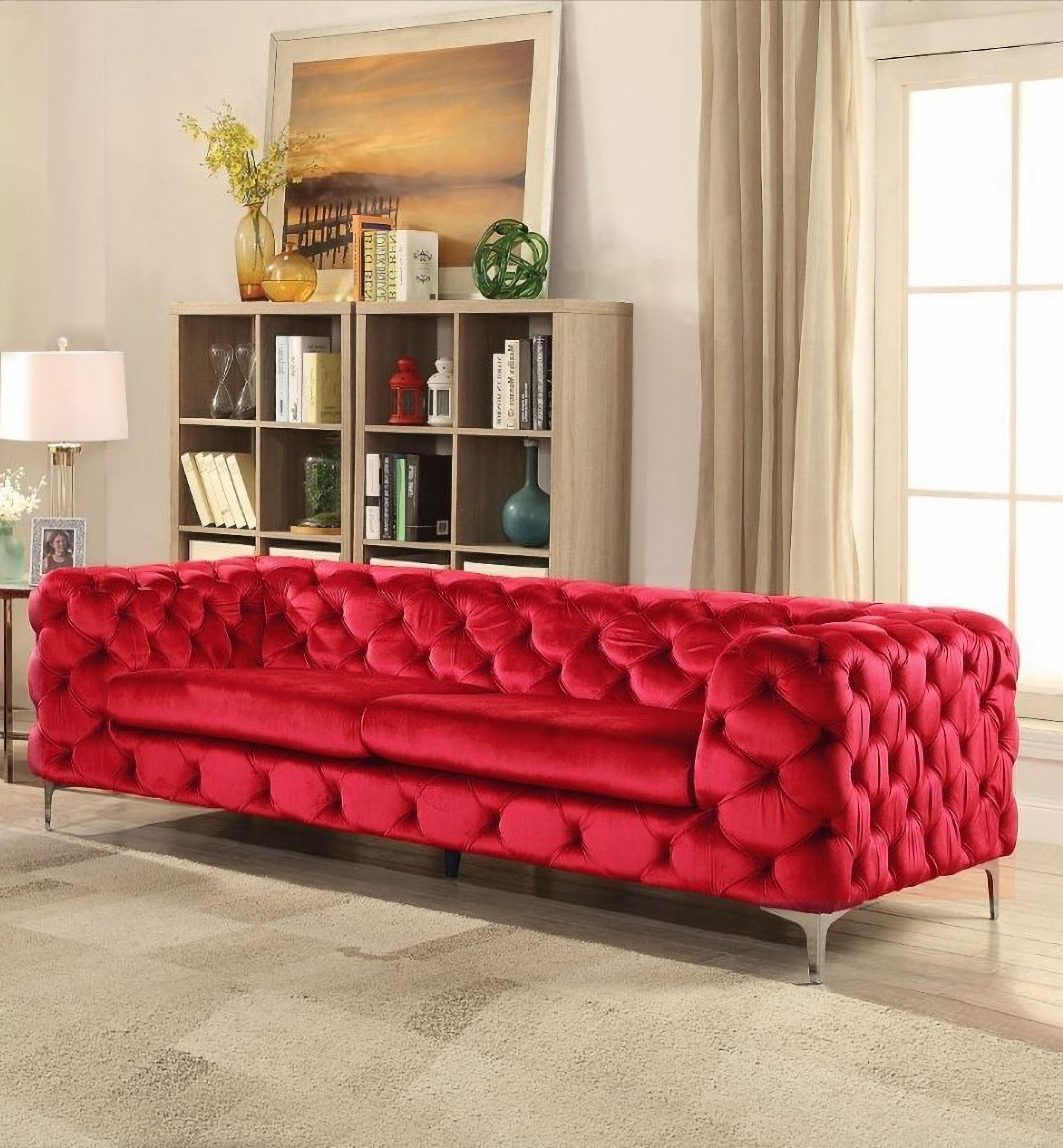 Chester 3 seater sofa, Red Wine velvet new.

DATA SHEET:

-Design sofa, 3 seats.

-Made with solid wooden structure.

-High-density polyurethane foam.

-Upholstered in green velvet

-Chrome metal legs.

-Other colors available.

-