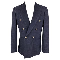 CHESTER BARRIE Size 38 Navy Wool Blend Double Breasted Sport Coat