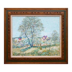 Paisaje Pastoral de Inspiración Impresionista en Tonos Pastel con Mujer de Verde