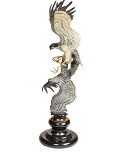 Chester Fields 'Falcon Courtship', Full Round Sculpture Signed Art