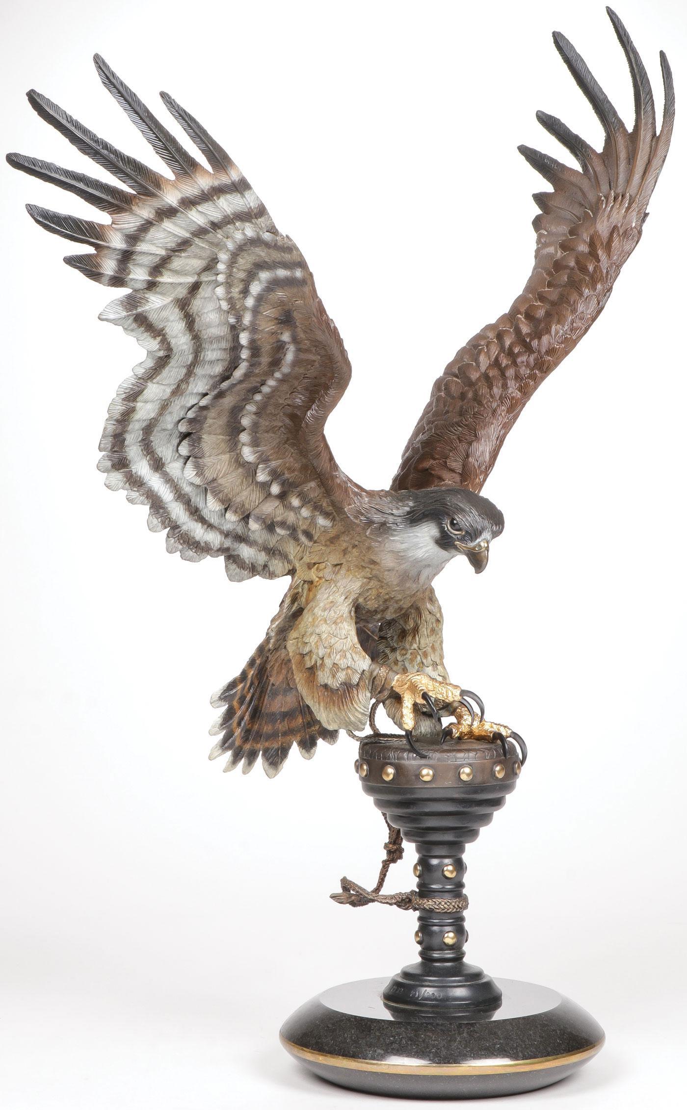 American Classical Chester Fields 'Falcon Crest', Full Round Sculpture Signed Art W/ 24kt. Details For Sale