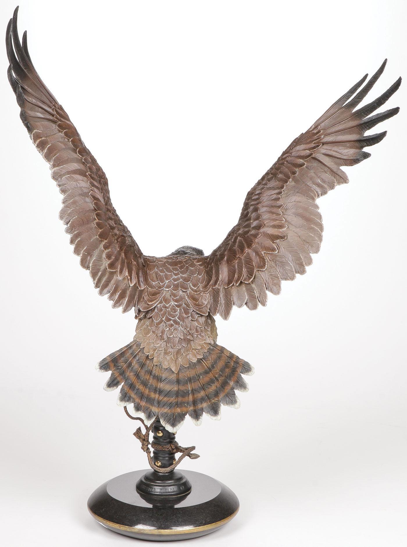 Bronzed Chester Fields 'Falcon Crest', Full Round Sculpture Signed Art W/ 24kt. Details For Sale