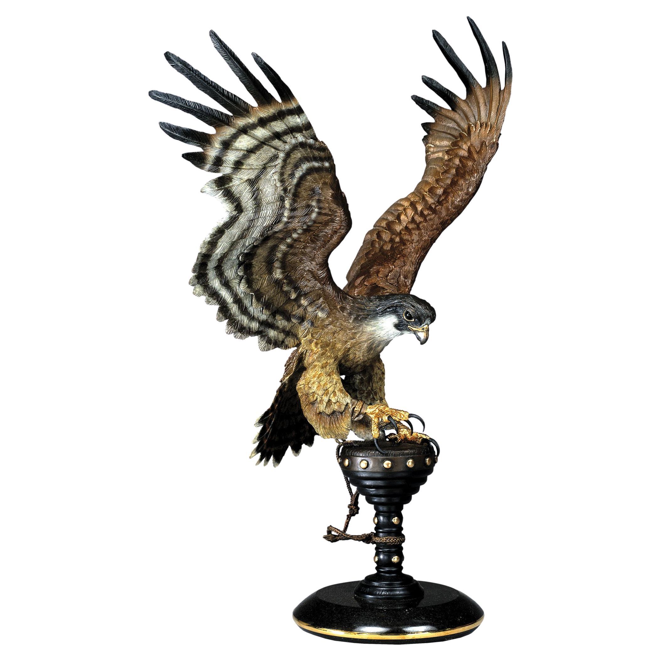 Chester Fields 'Falcon Crest', Full Round Sculpture Signed Art W/ 24kt. Details For Sale
