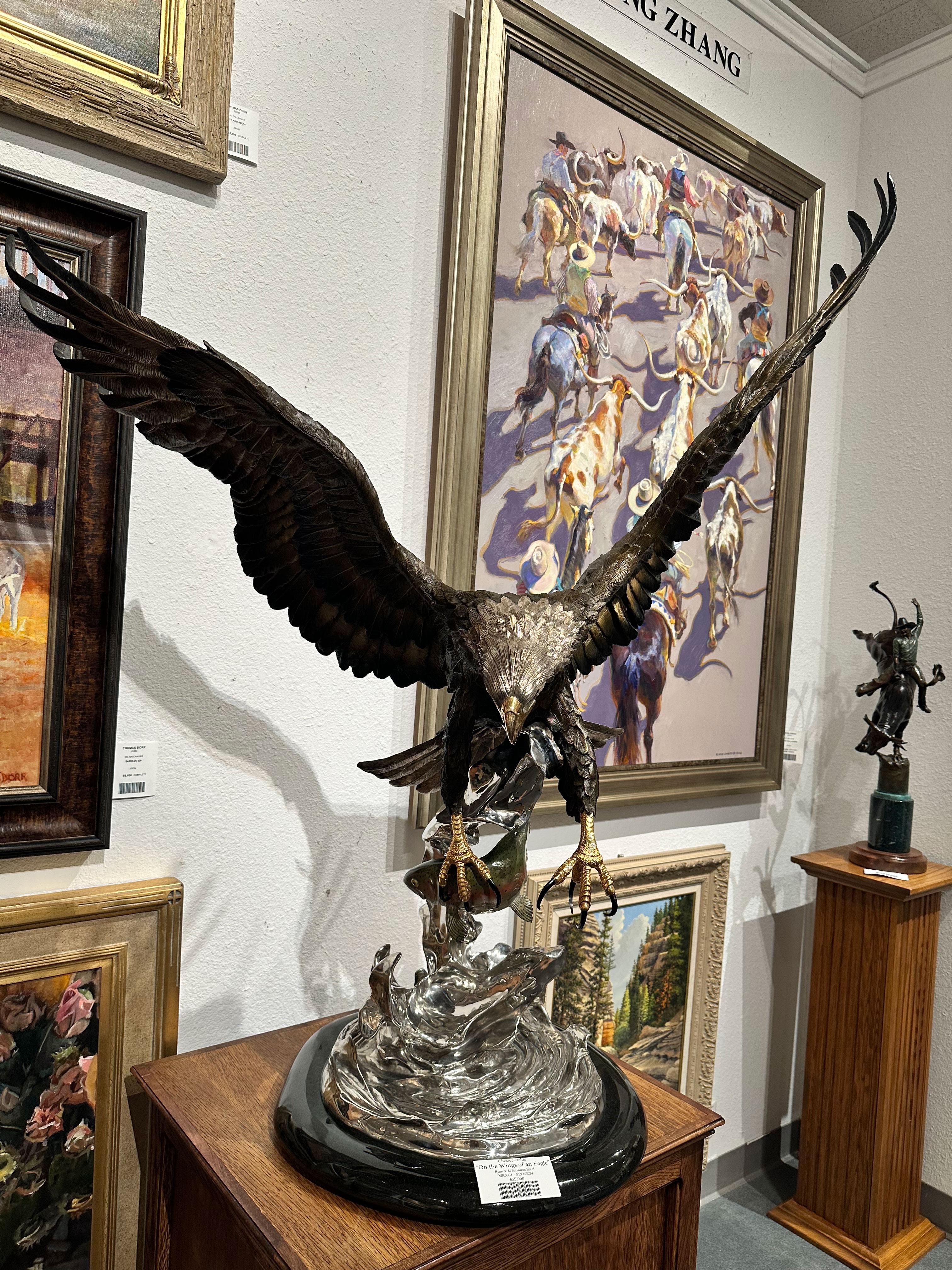 „On the Wings of an Eagle“, Chester Fields, Skulptur aus Bronze und Stahl, 54x40x24 im Angebot 3