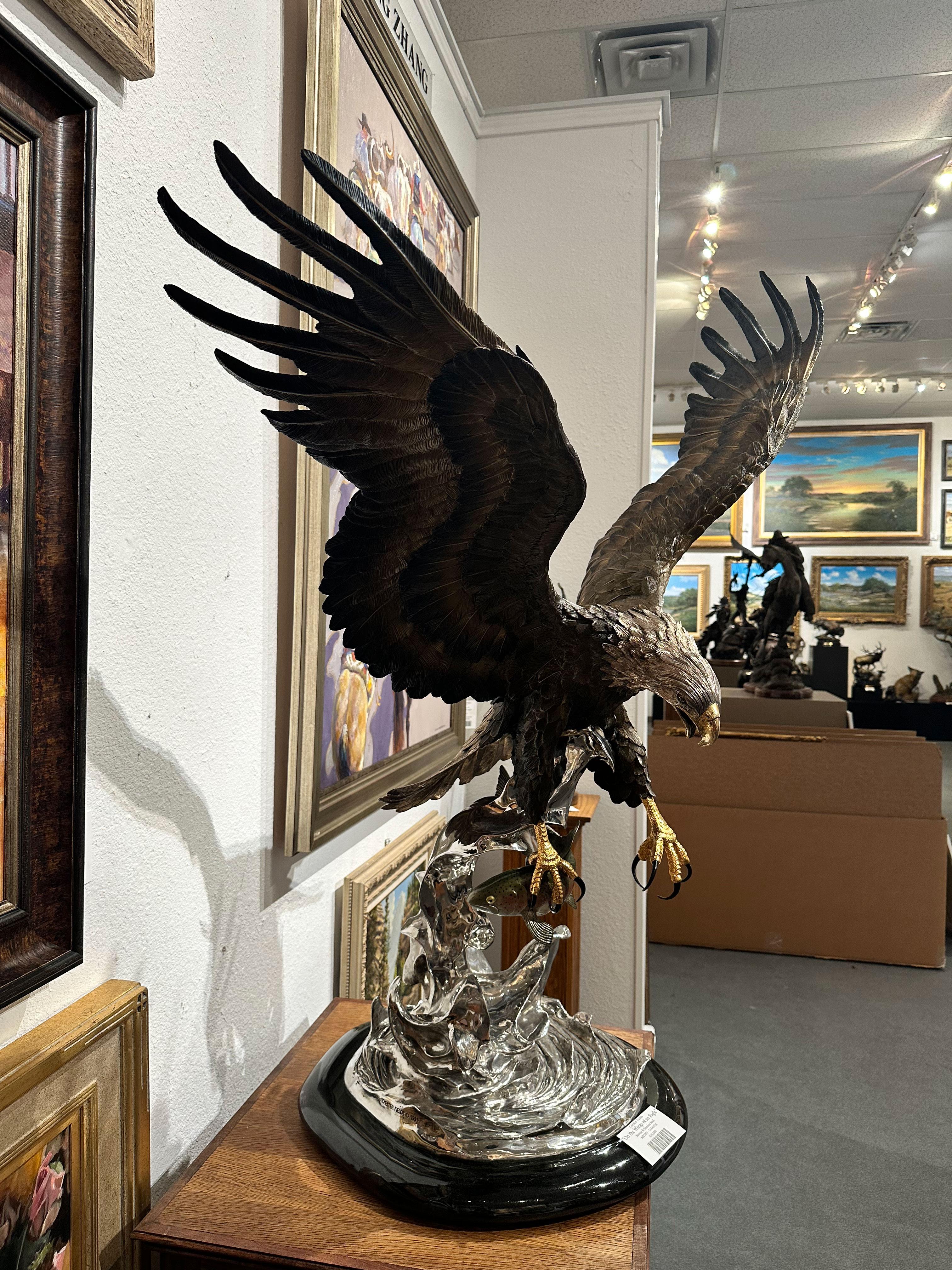 „On the Wings of an Eagle“, Chester Fields, Skulptur aus Bronze und Stahl, 54x40x24 im Angebot 4
