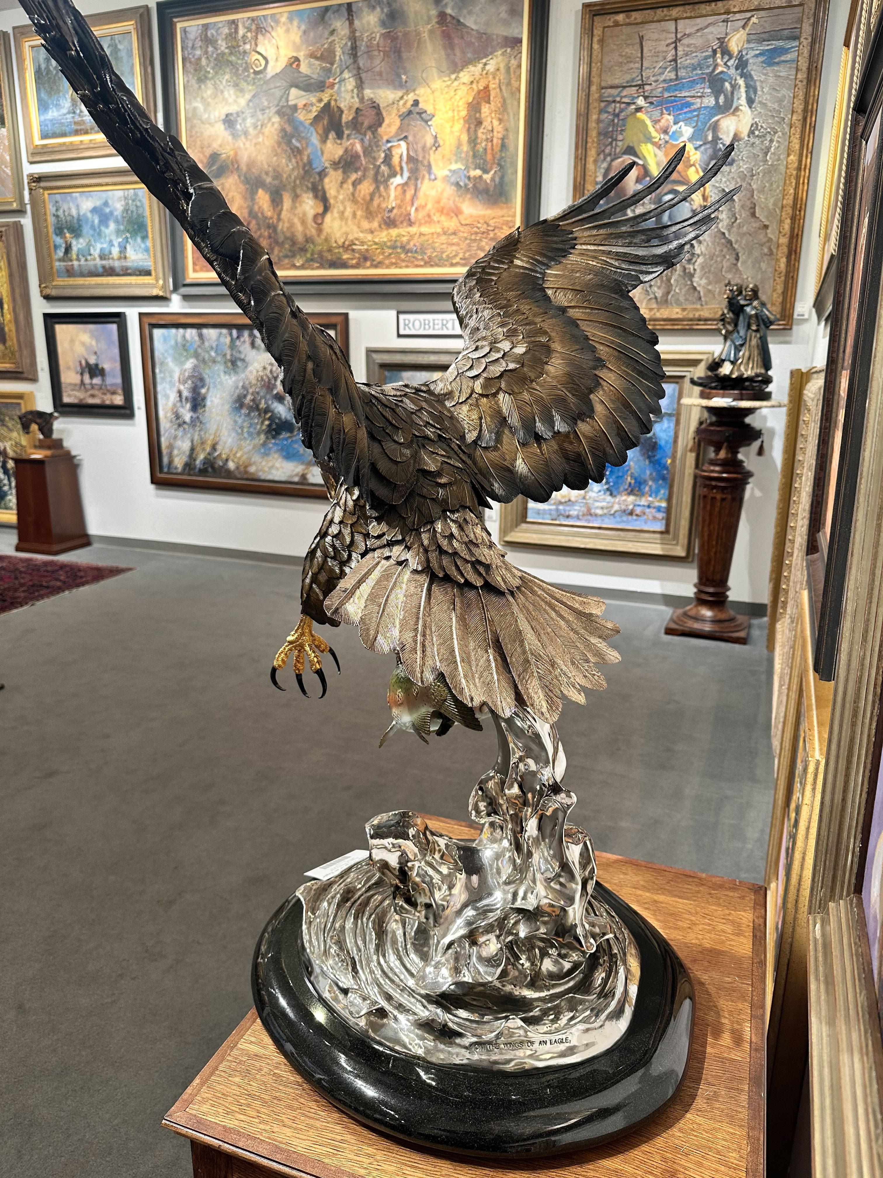 „On the Wings of an Eagle“, Chester Fields, Skulptur aus Bronze und Stahl, 54x40x24 im Angebot 5