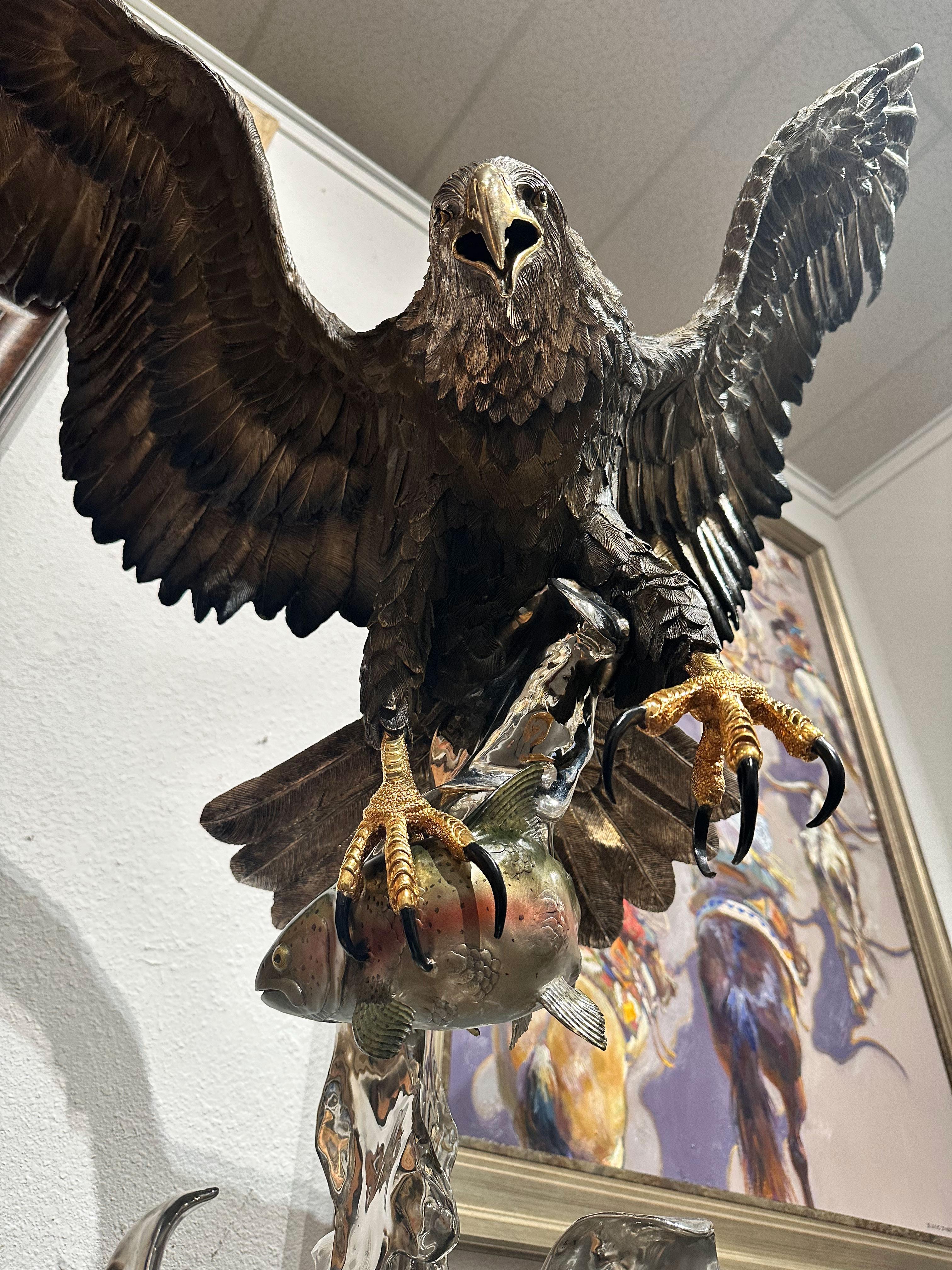 „On the Wings of an Eagle“, Chester Fields, Skulptur aus Bronze und Stahl, 54x40x24 im Angebot 6