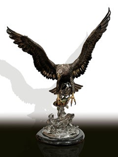 Vintage "On the Wings of an Eagle", Chester Fields, Bronze and Steel Sculpture, 54x40x24