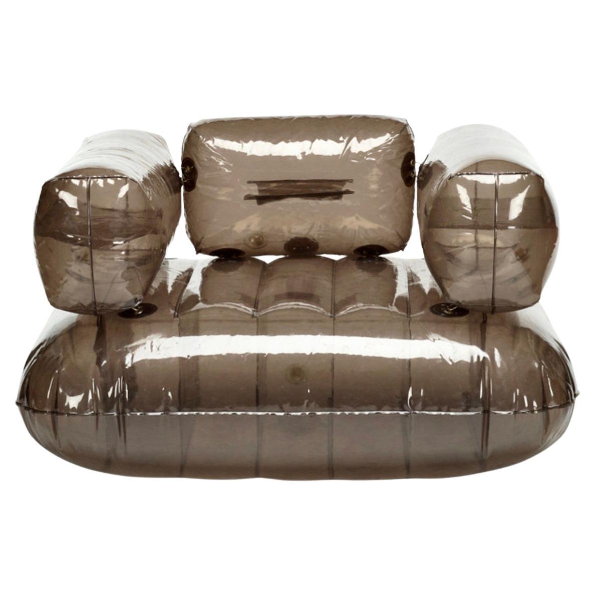 Chester lounge chair Nguyen Manh Khanh, Aerospace Collection Quasar France 1968. PVC, chrome-plated steel. Rare, important piece. 
Measures: 24 H × 42 W × 36 D in. Printed manufacturer's mark to reverse ‘Aerospace Quasar. Made in France’.
Hailing