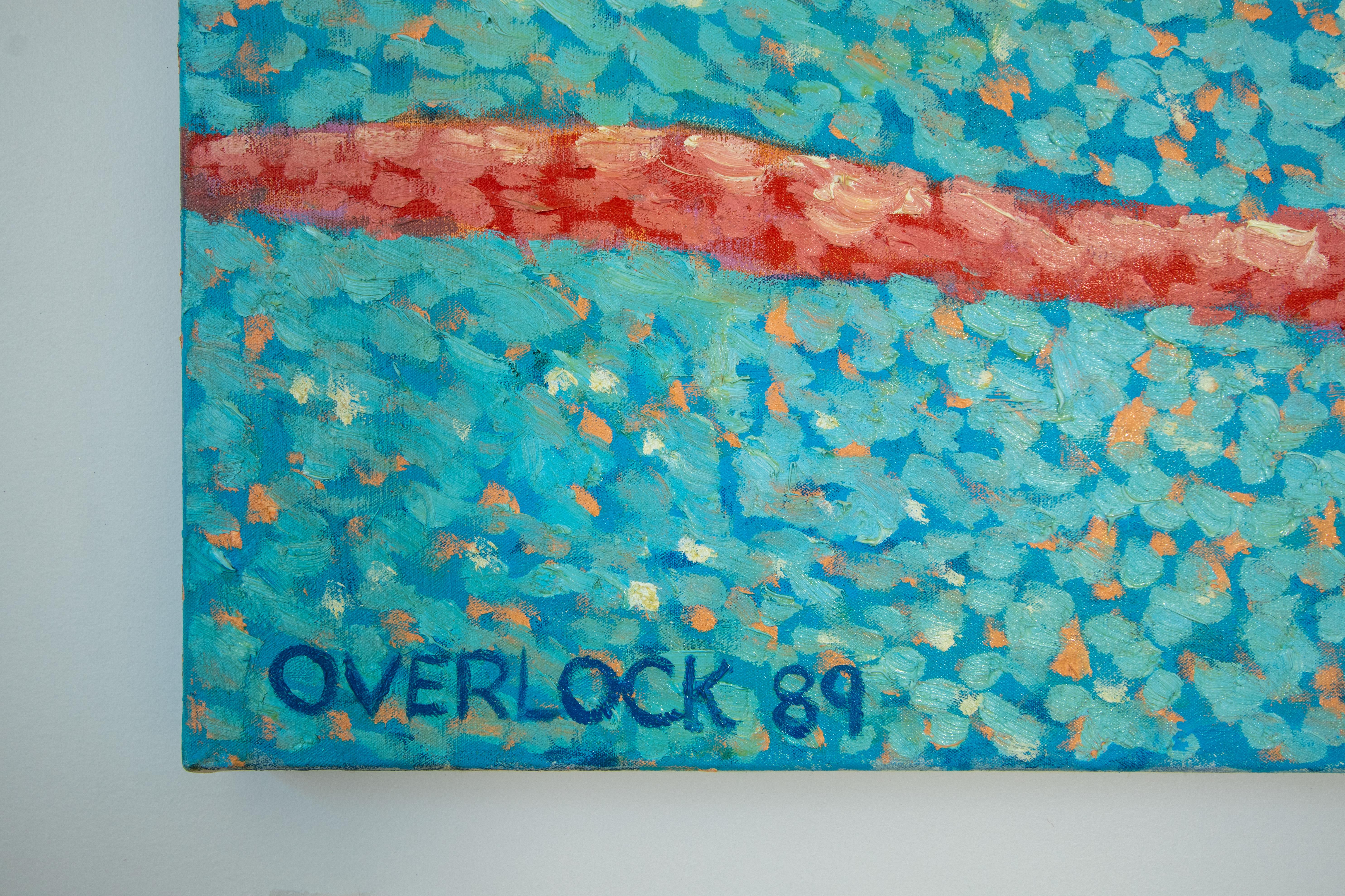 Late 20th Century Chester Overlock Wall sized painting 13'x5' Oil on Canvas Pointillism 1989 For Sale