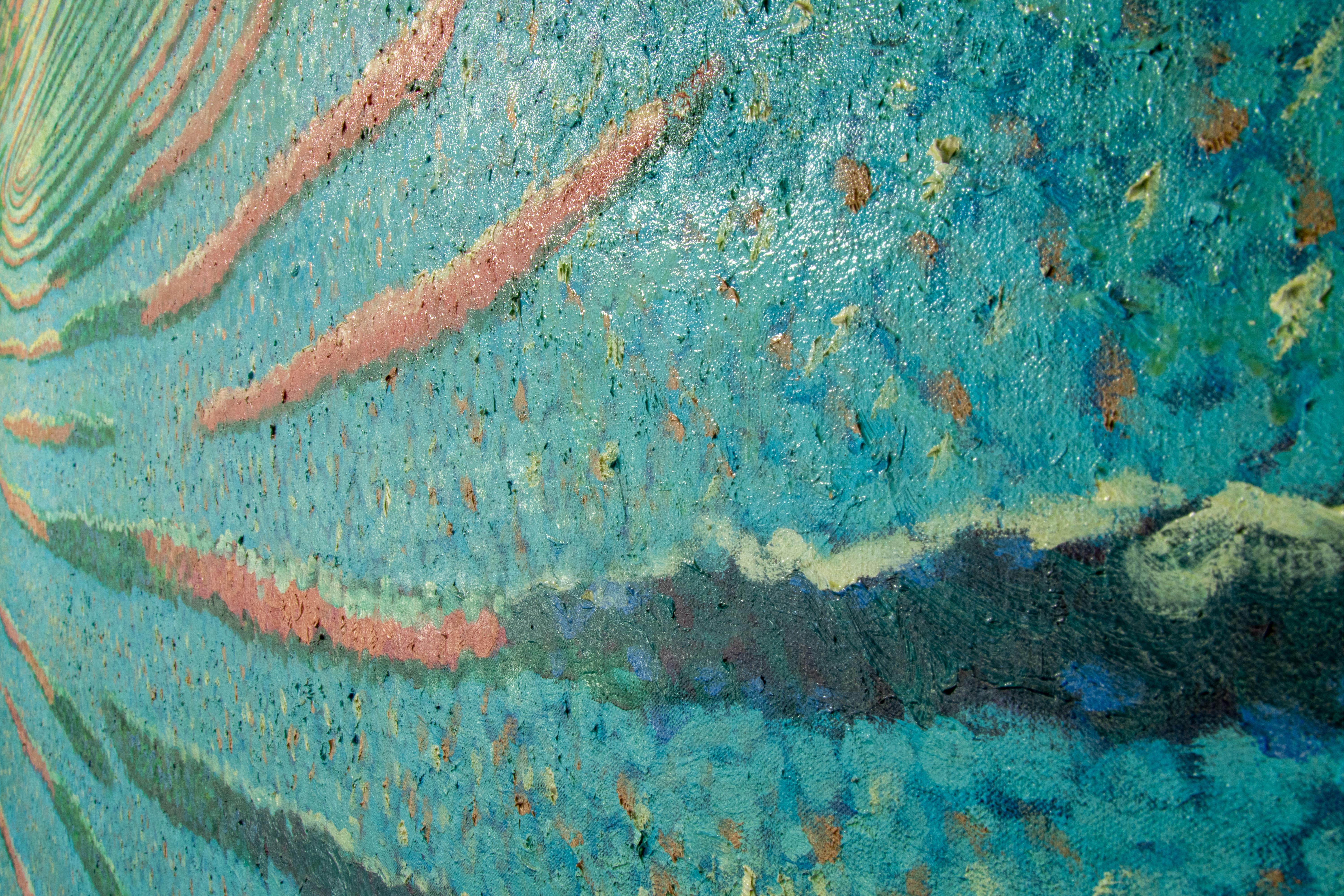 Chester Overlock Wandgemälde 13'x5' Öl auf Leinwand Pointillismus 1989 im Angebot 1