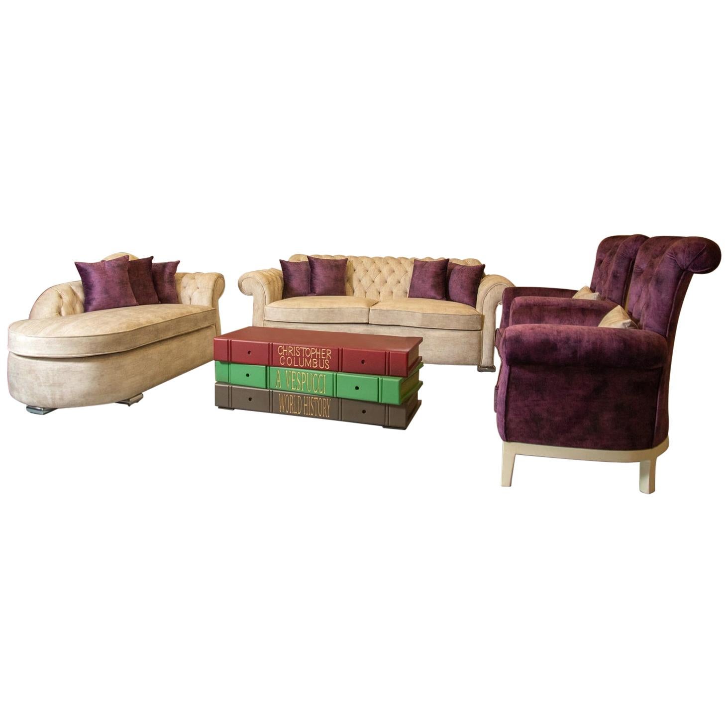 Chester Purple/Beige Living Room '4 Pieces', 20th Century For Sale