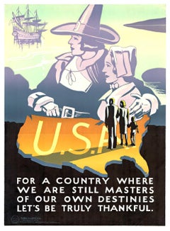Original "Think American" USA World War II vintage poster